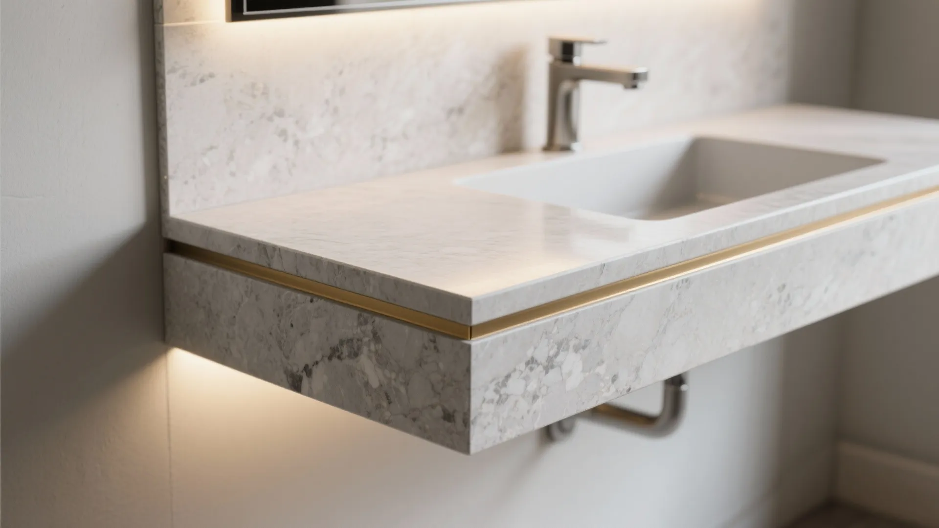 Idea 2: Floating granite vanity with a slim mitered edge