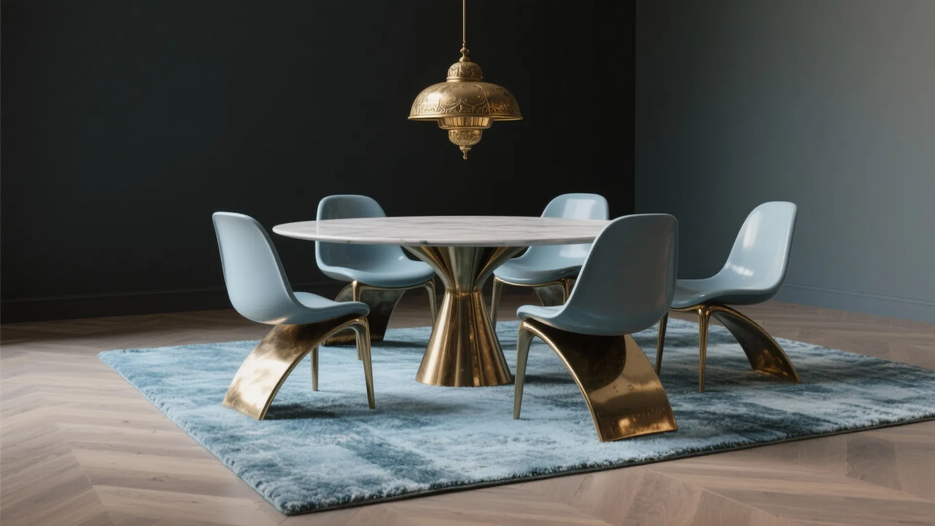 5. Mix modern chairs and vintage lighting