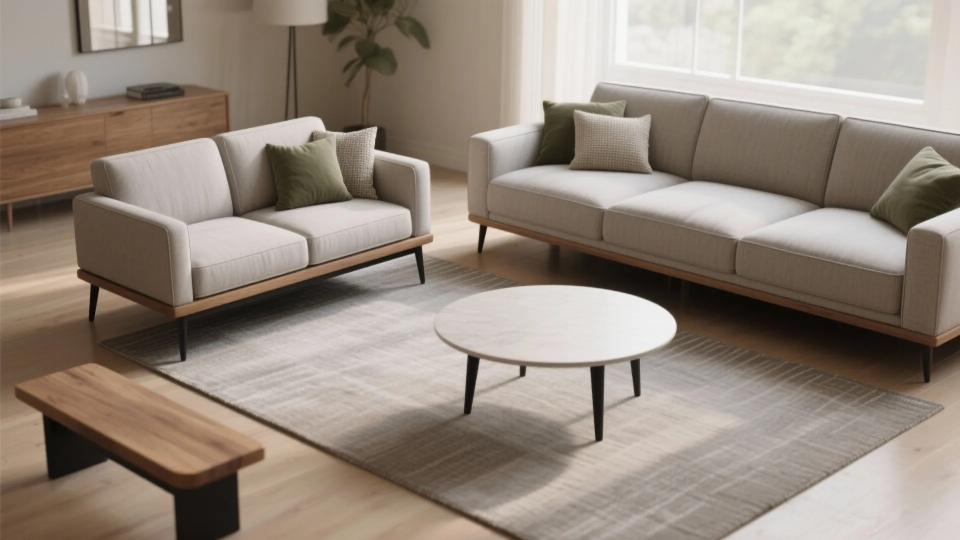 Mix Lengths, Match Tones: One Loveseat + One Apartment Sofa