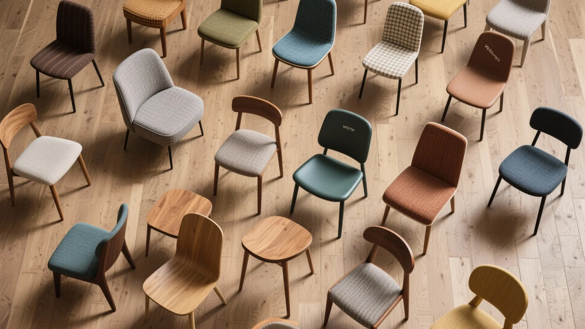 Various dining chair styles and colors displayed together