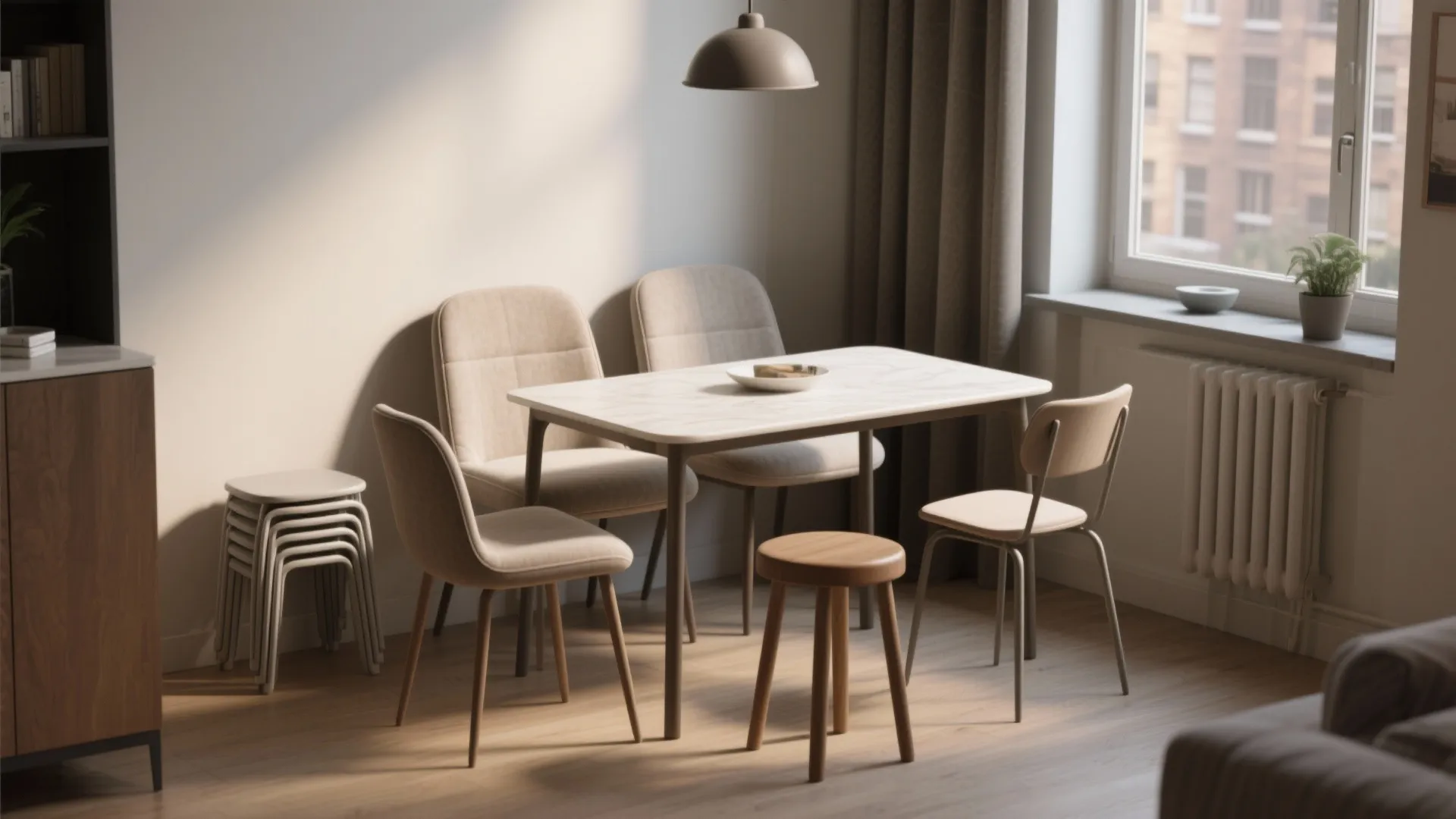 2. Mix-and-match chairs to save space and add personality