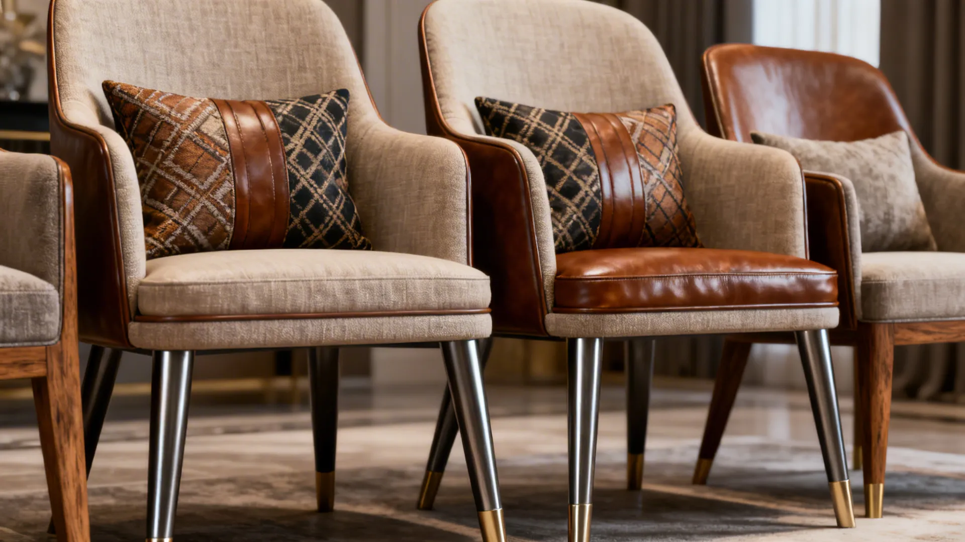 Two matching chairs and two accent chairs showing mixed textures and cohesive seat heights