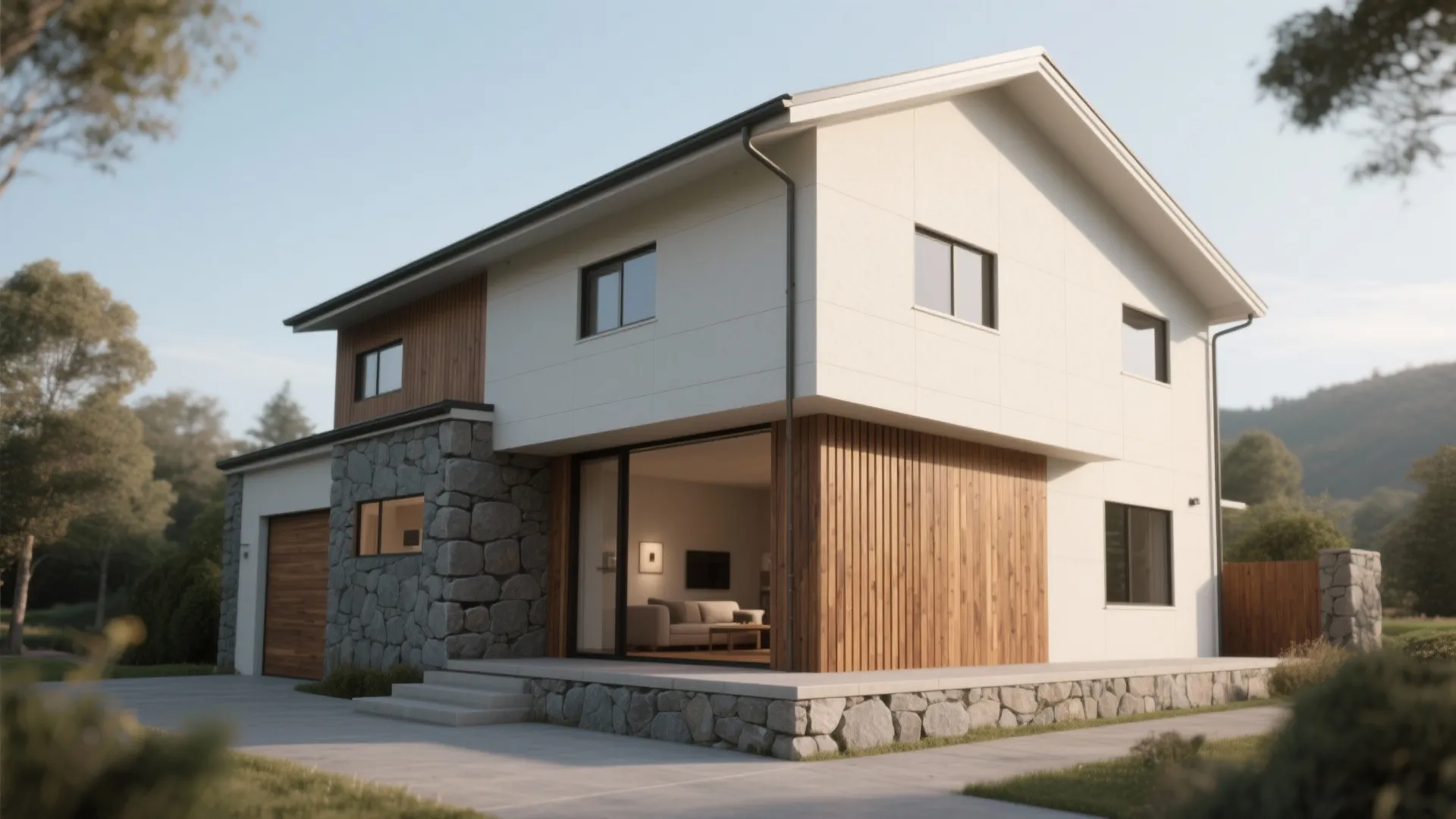 Mixed-Material Layering: Stone, Timber, and Smooth Render
