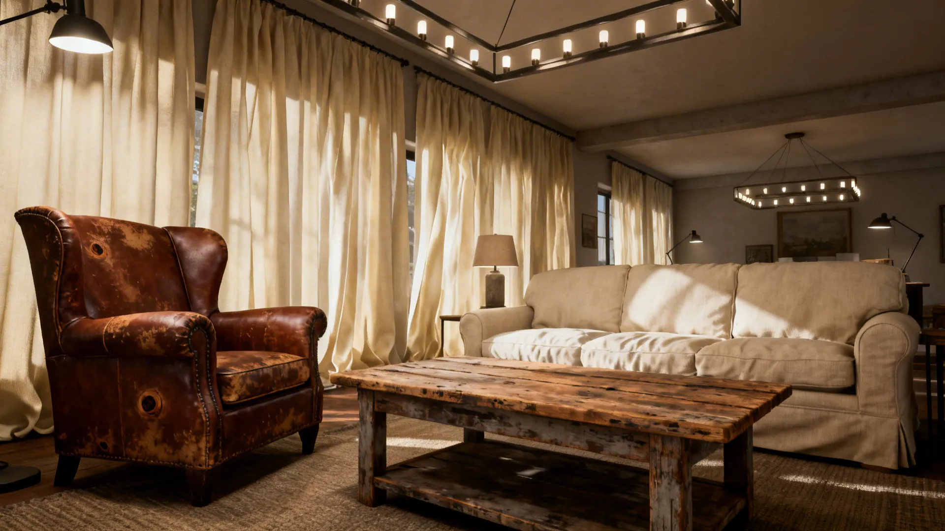 4. Mix Materials: Leather, Linen, and Wood