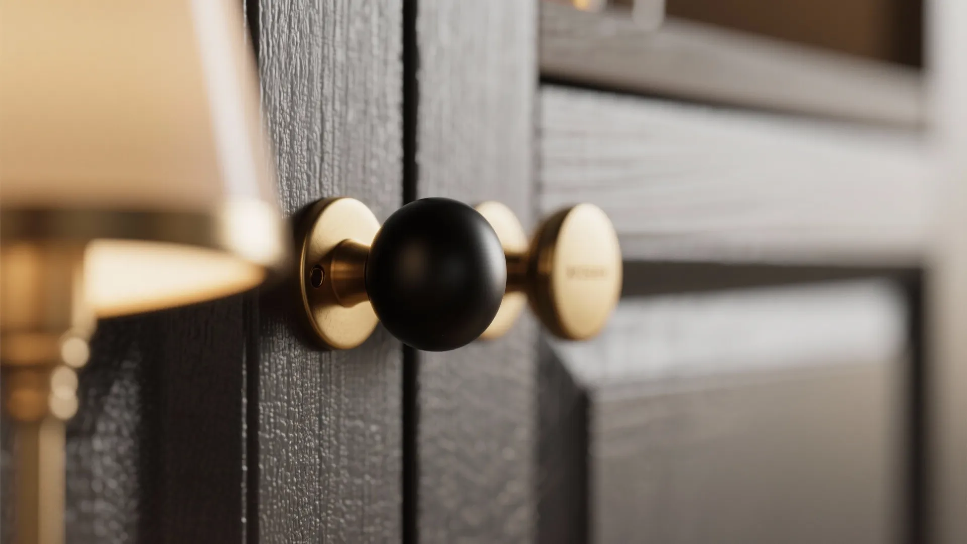 4. Mix metals — black knobs with brass accents