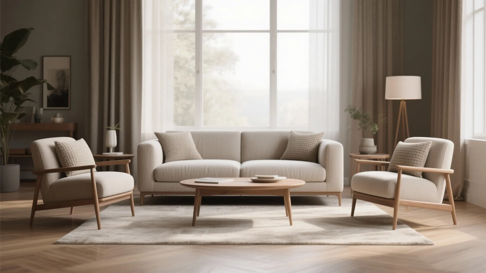 One larger sofa paired with two smaller chairs creating a balanced seating group.