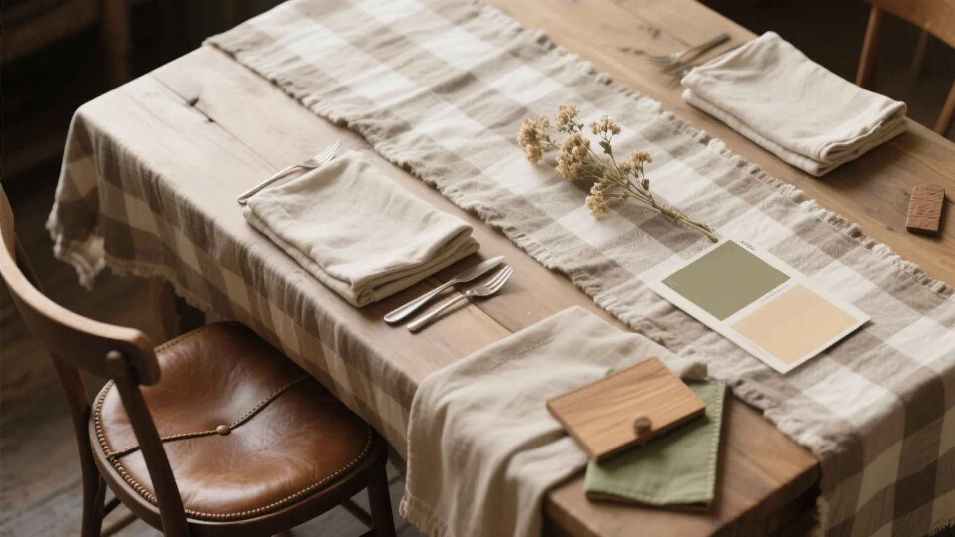 2. Mix Textiles: Checks, Linens, and Leather