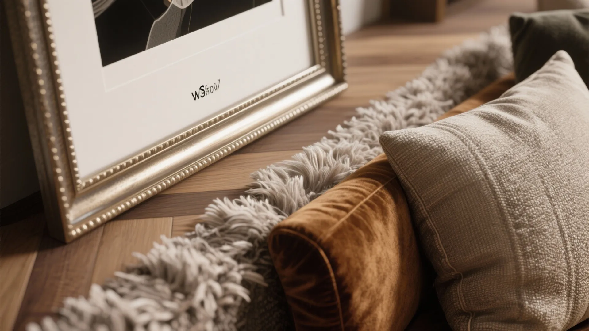 4. Mix Textures — Frame, Rug, and Accessories