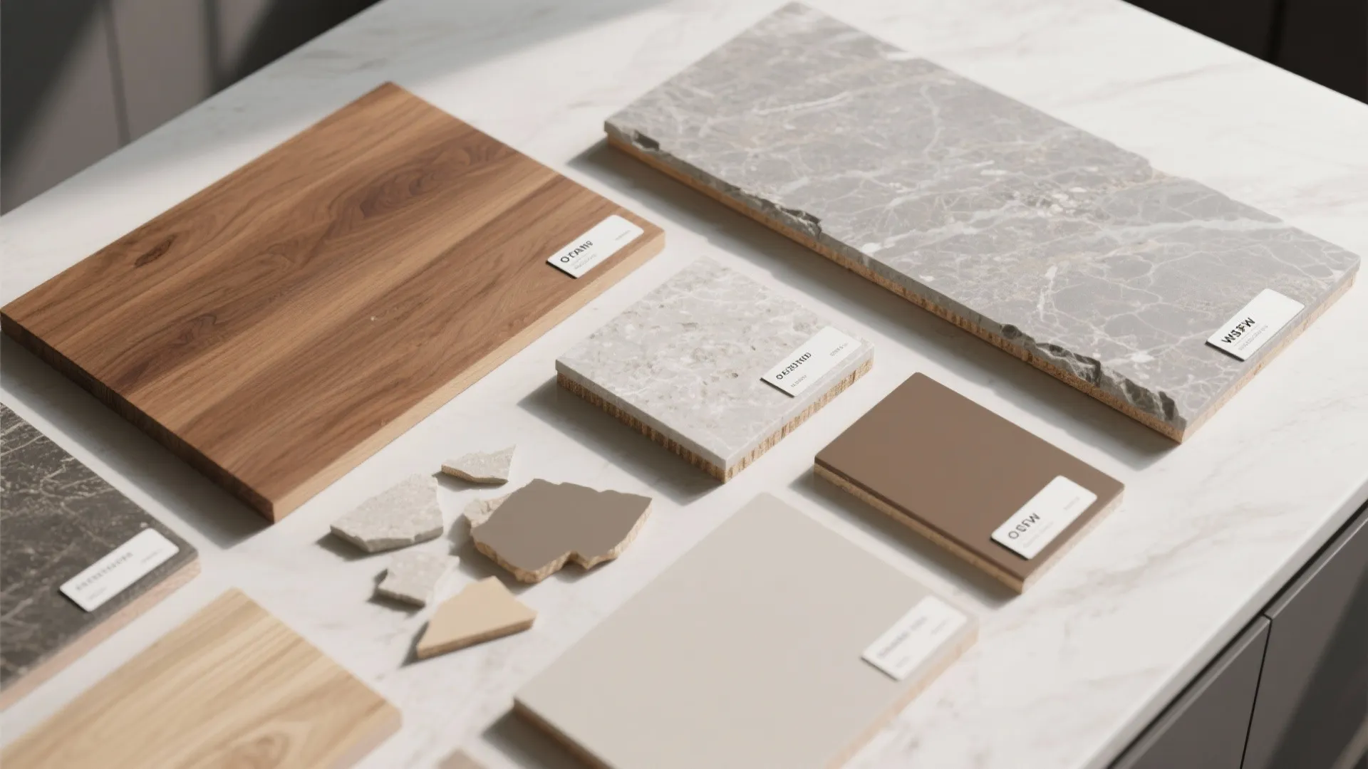 5. Mix materials: wood island, stone perimeter