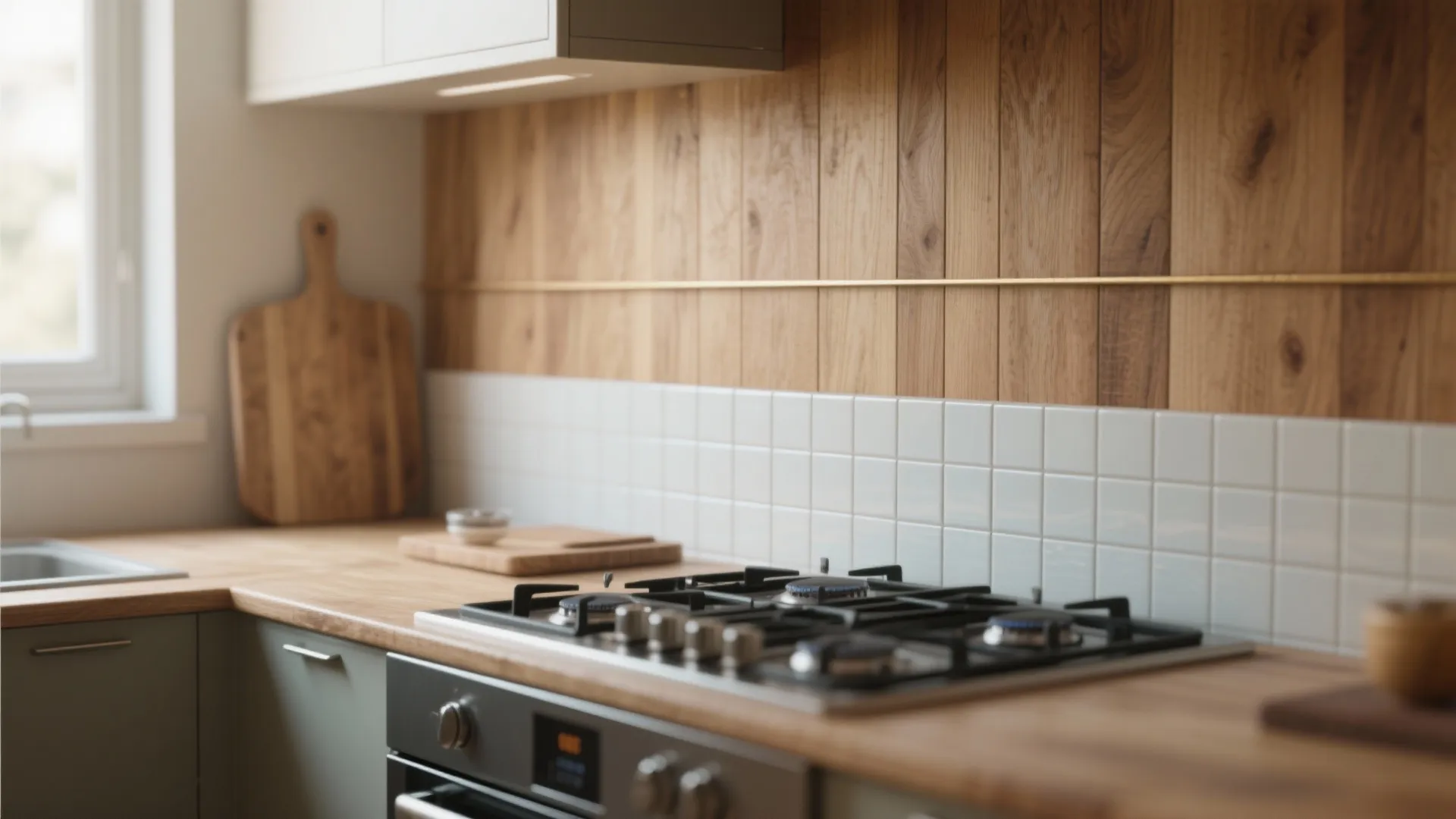 5. Mixed-material band: wood plus tile strip