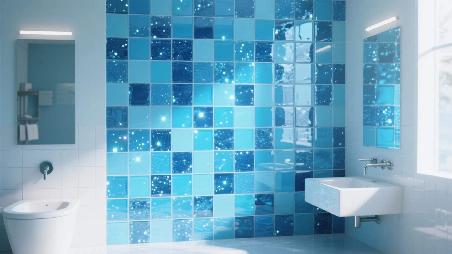 9. Mixed-Size Blue Glass Tiles