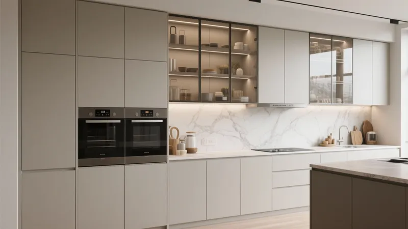 Modern Modular Kitchen with Marble Backsplash & Smart Storage