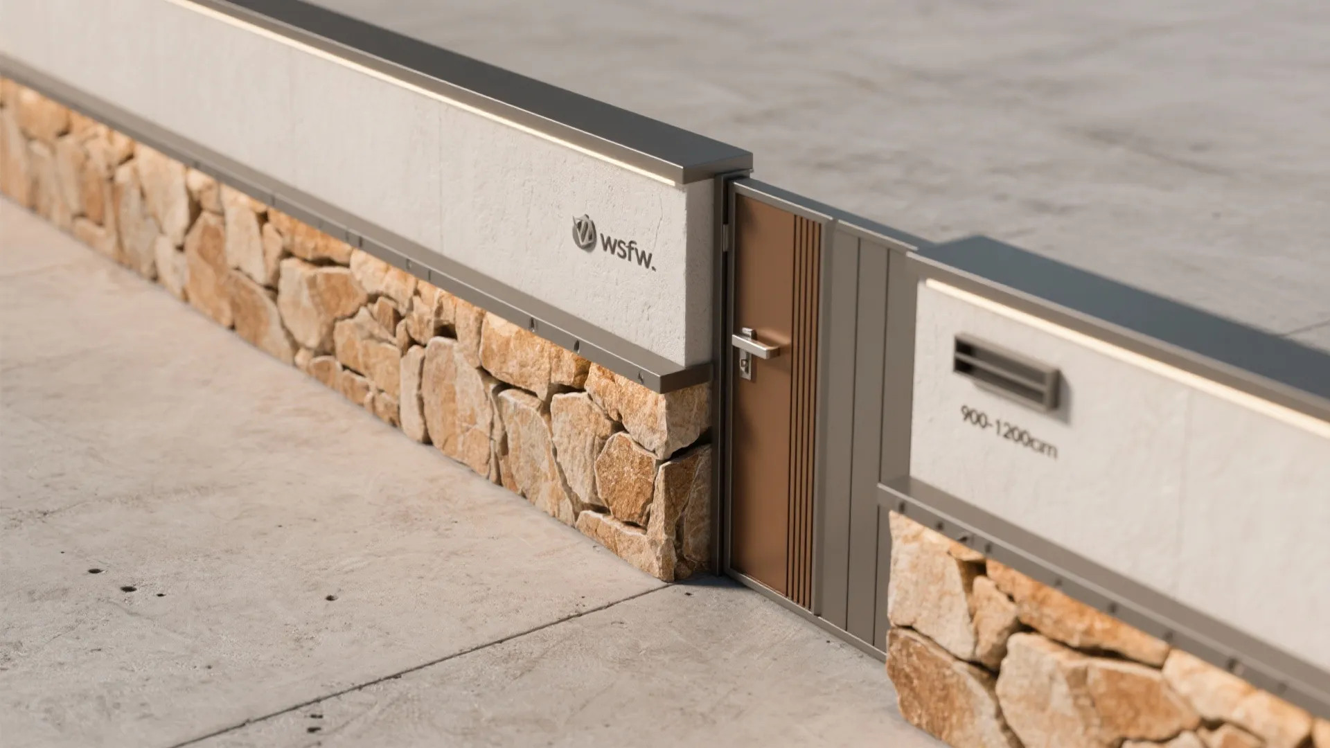 Mixed-Material Boundary Wall: Stone + Plaster + Metal