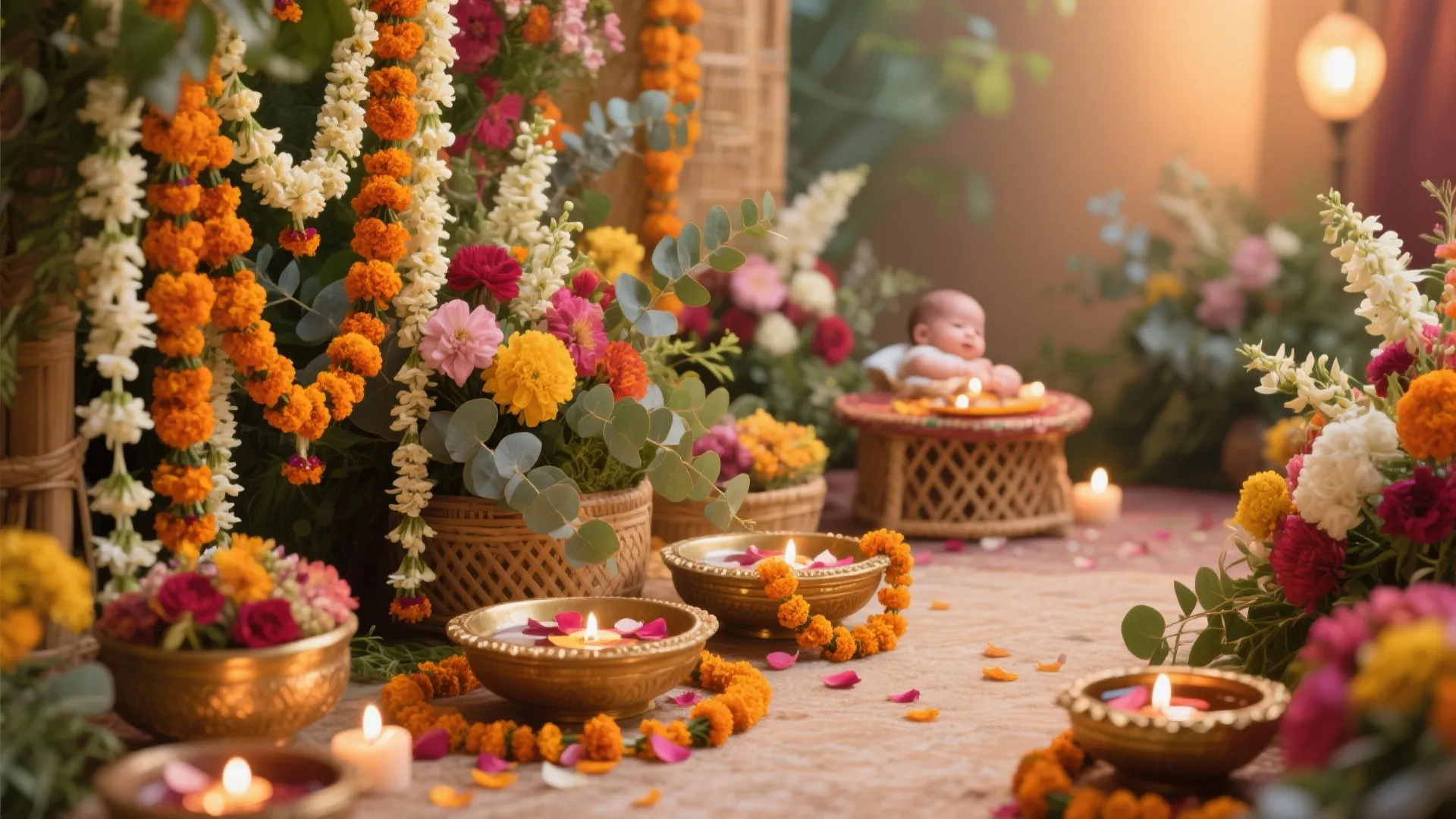 Mixed Florals: Marigold, Jasmine, and Greens