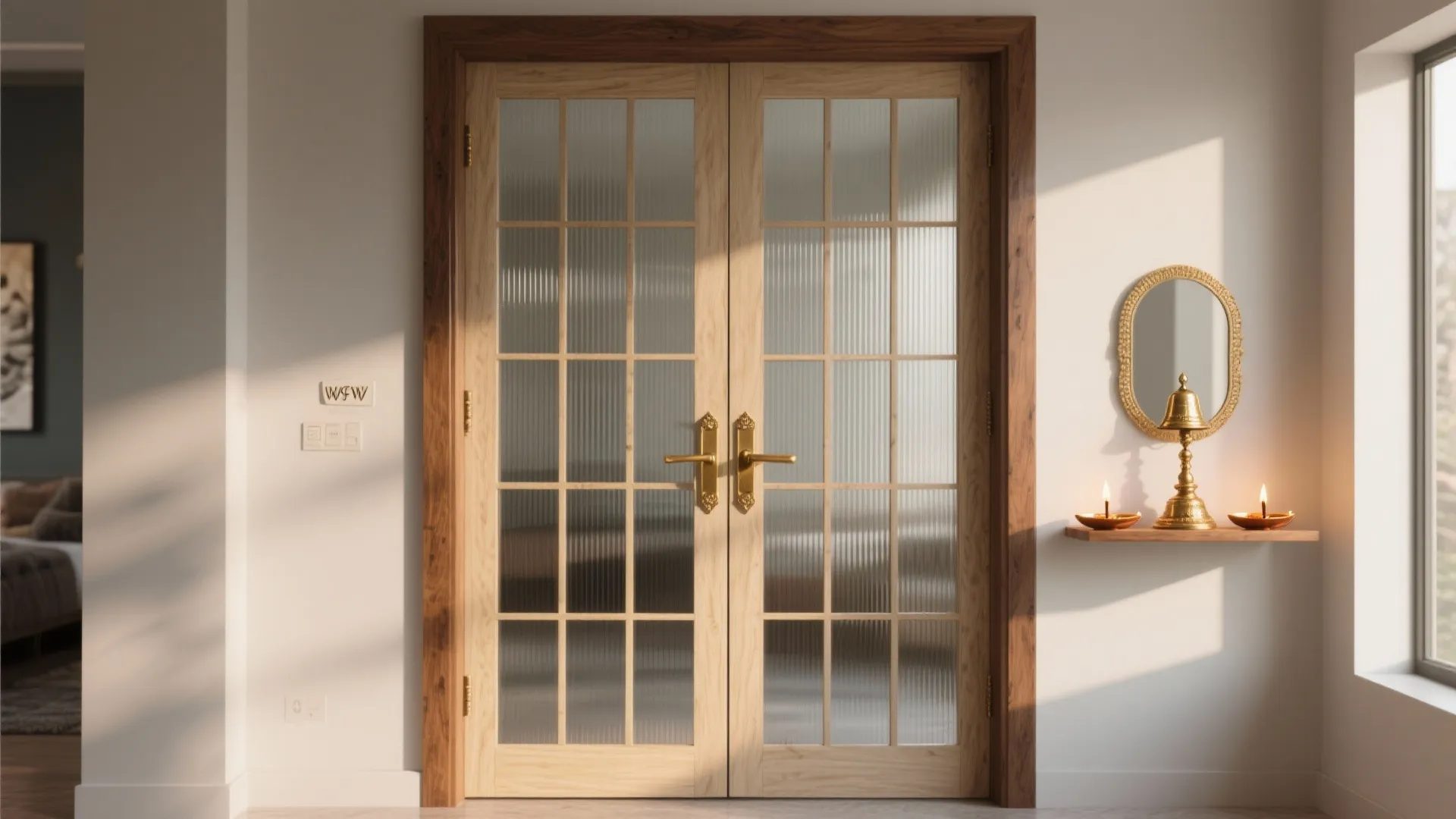 Mixed Material Door: Wood + Fluted Glass + CNC Frame