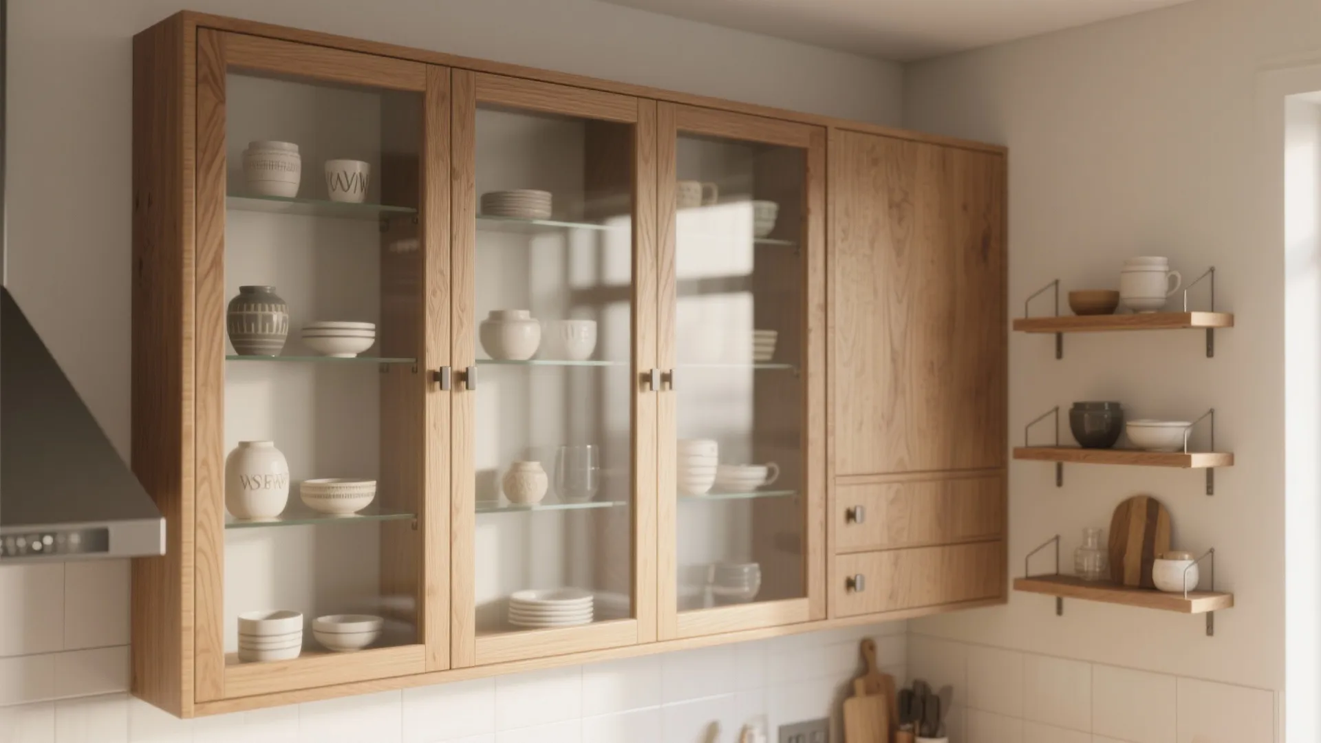 2. Mixed frames: pair glass doors with open wood shelving