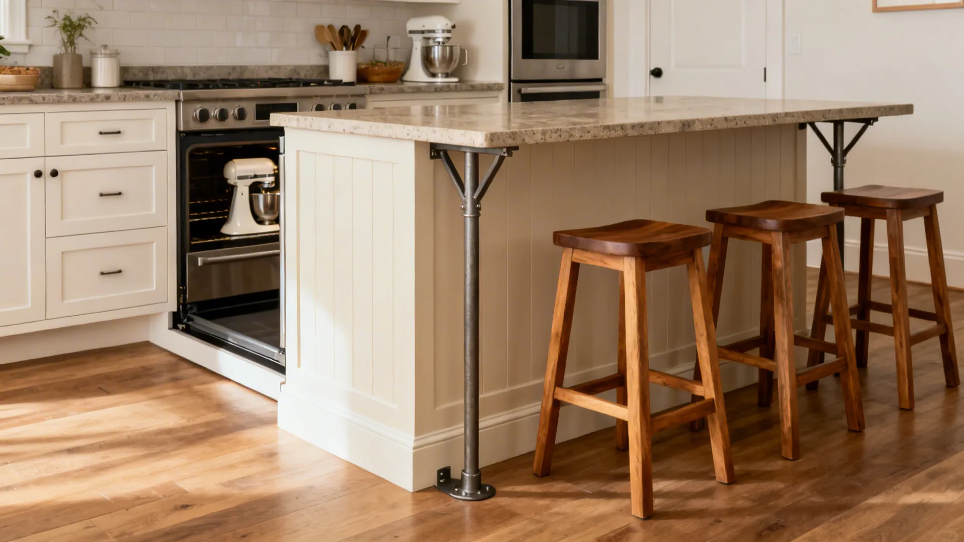 Island with 36-inch prep height and 30-inch seating height, plus appliance garage.