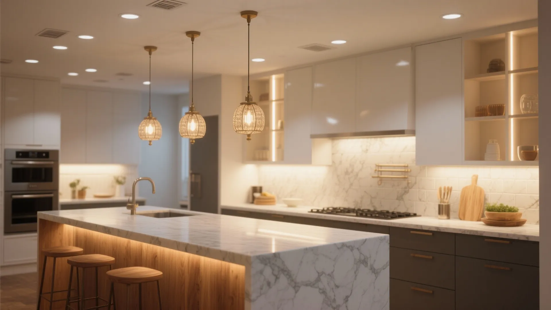 3. Mix recessed with undercabinet and pendant accents