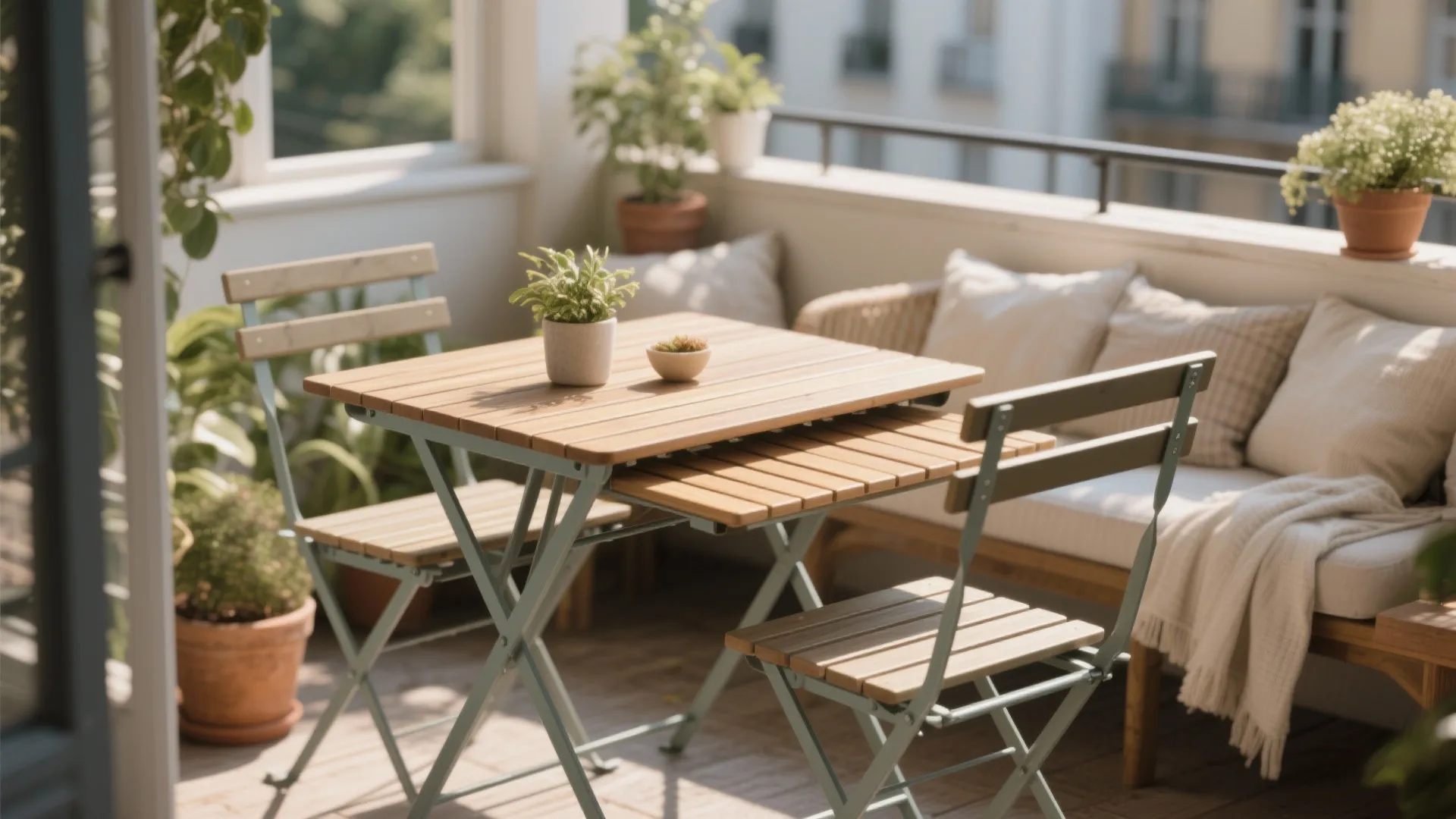 5. Mixed-material foldable table for indoor-outdoor flow