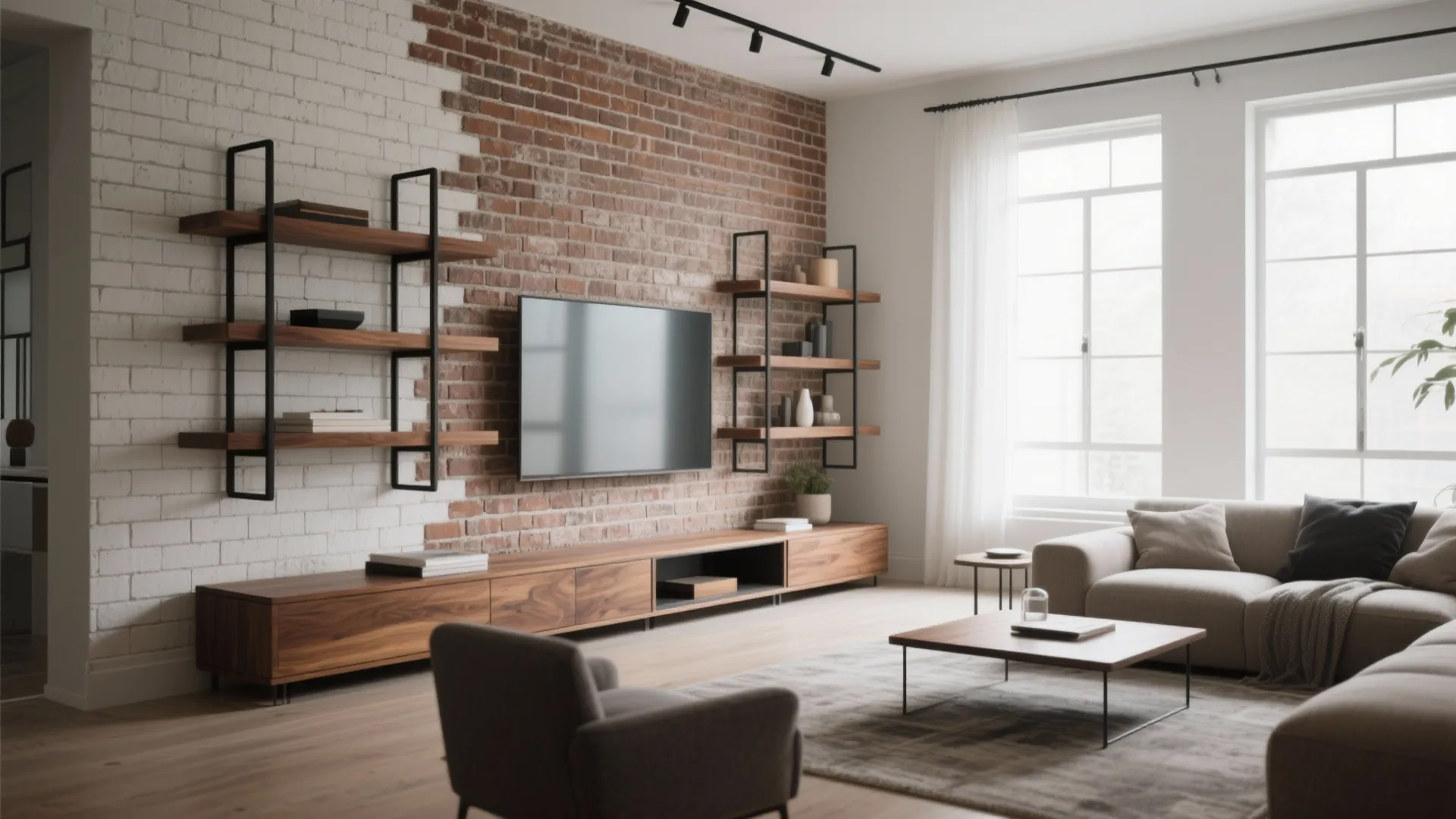 Mixed Material Brick Tile Wall