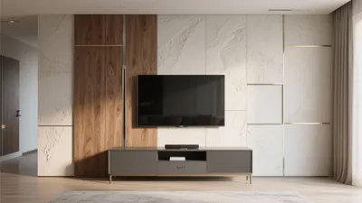 Modern Living Room with Textured Wall Paneling