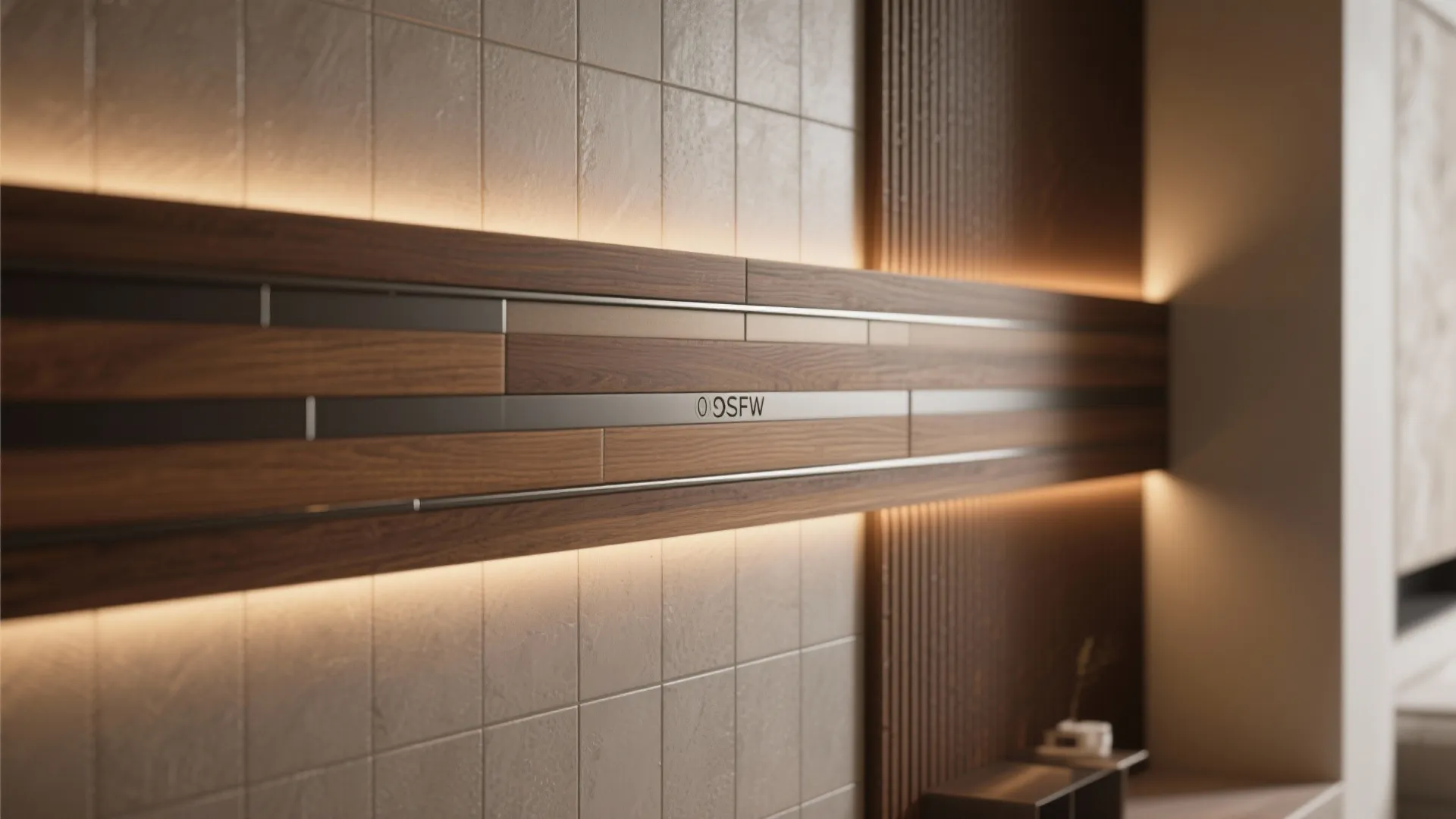 5. Mixed-Material Tile Feature with Wood or Metal