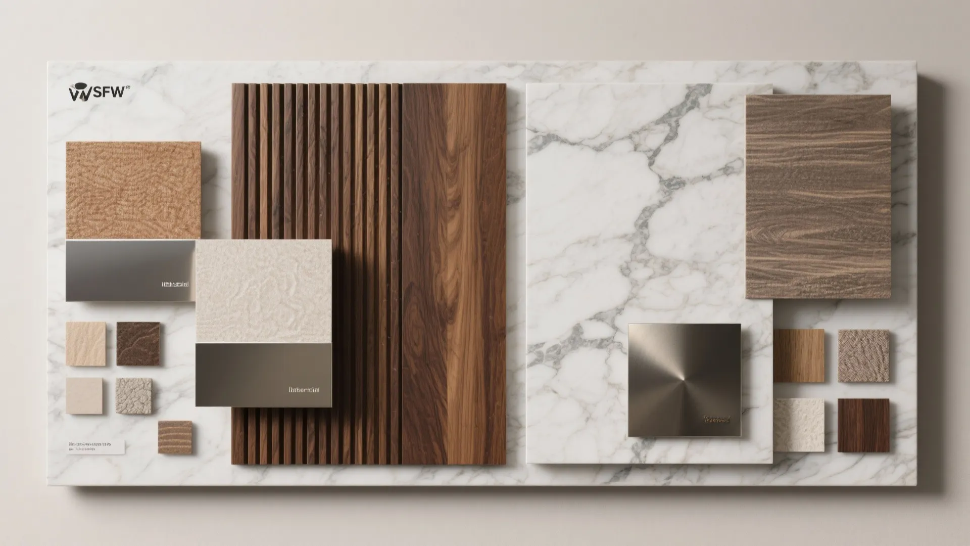 4. Mixed-material panels: marble with wood or matte metal