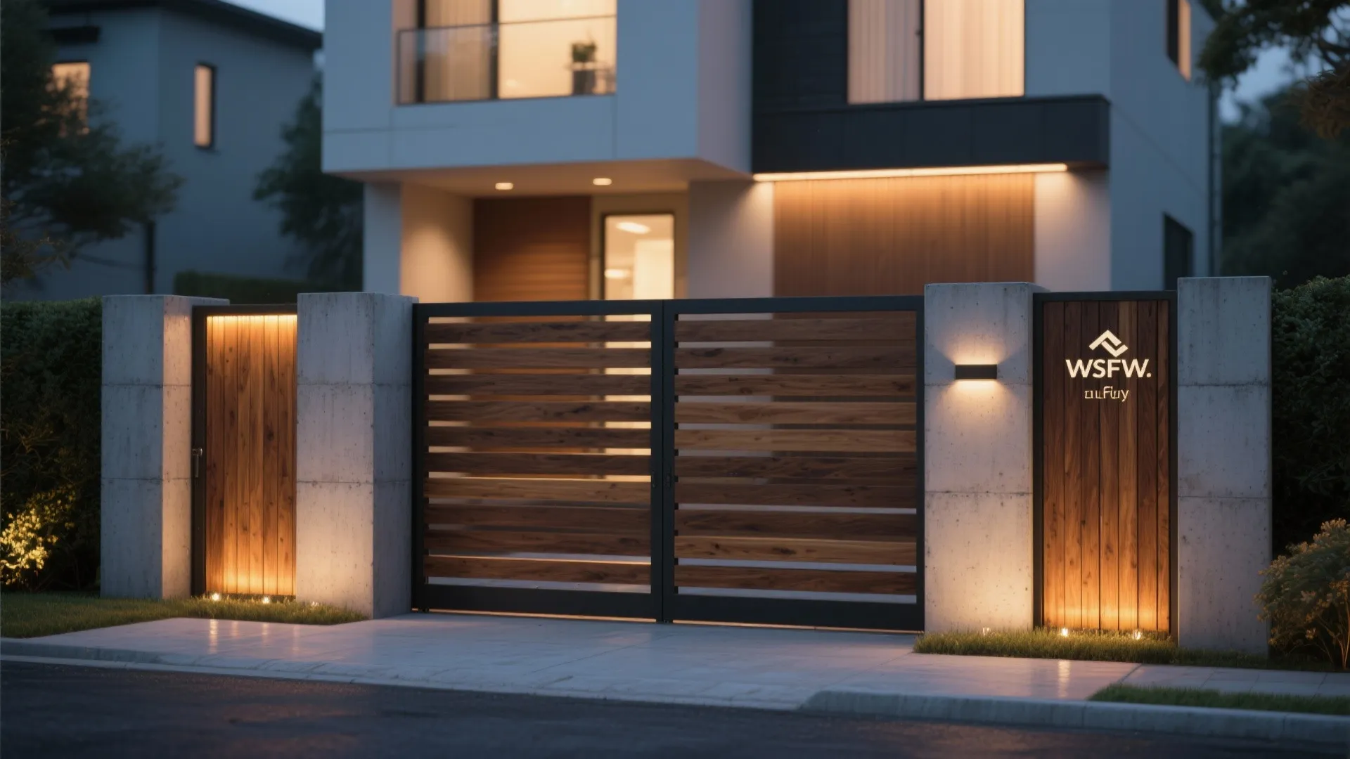 Mixed Material Gate with Accent Lighting