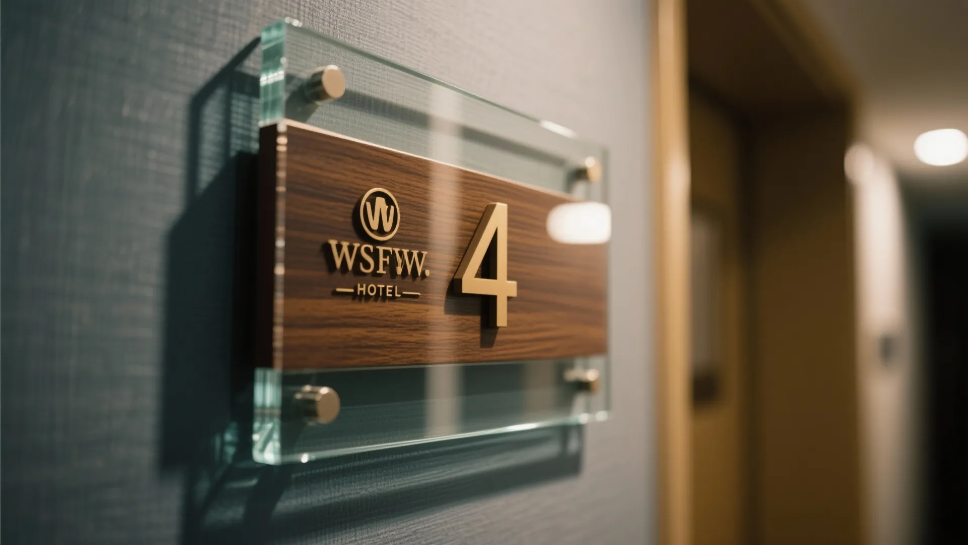 Layered glass and painted wood hotel room number plate