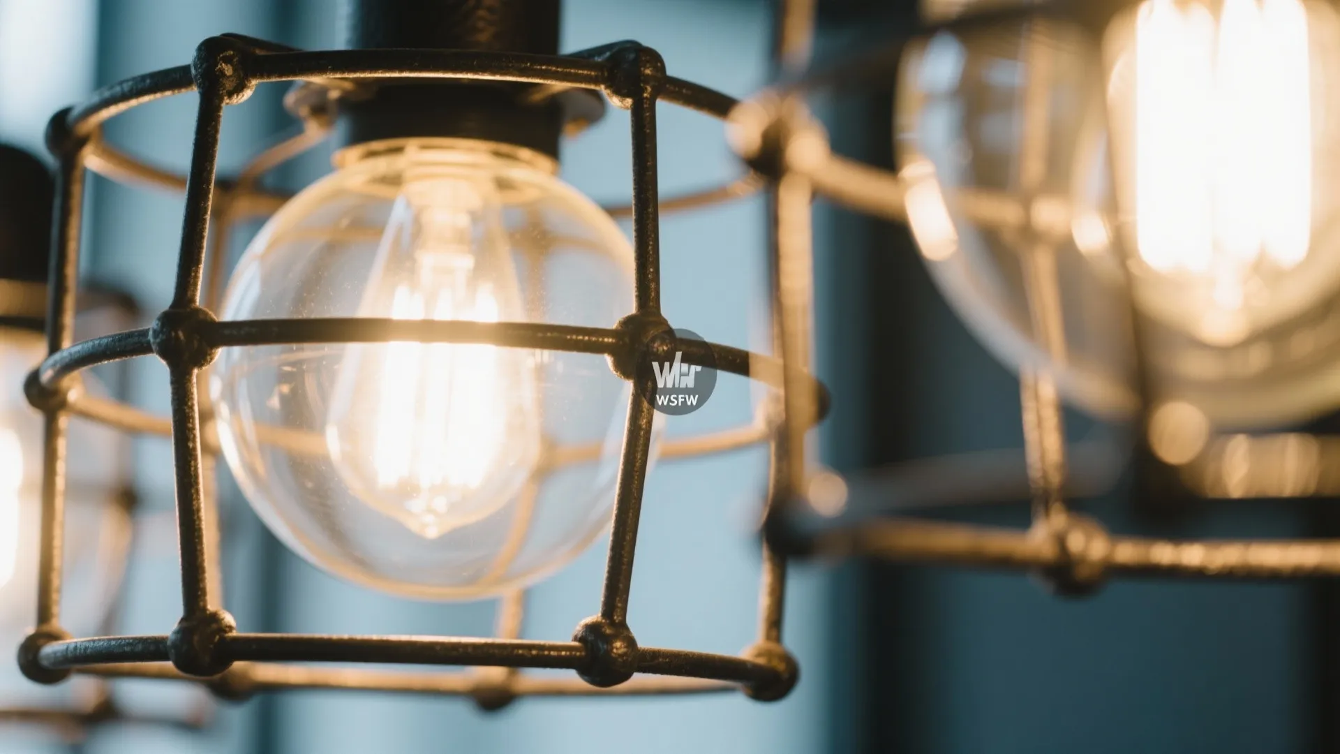 Lighting fixture detail with metal frame and glass globe
