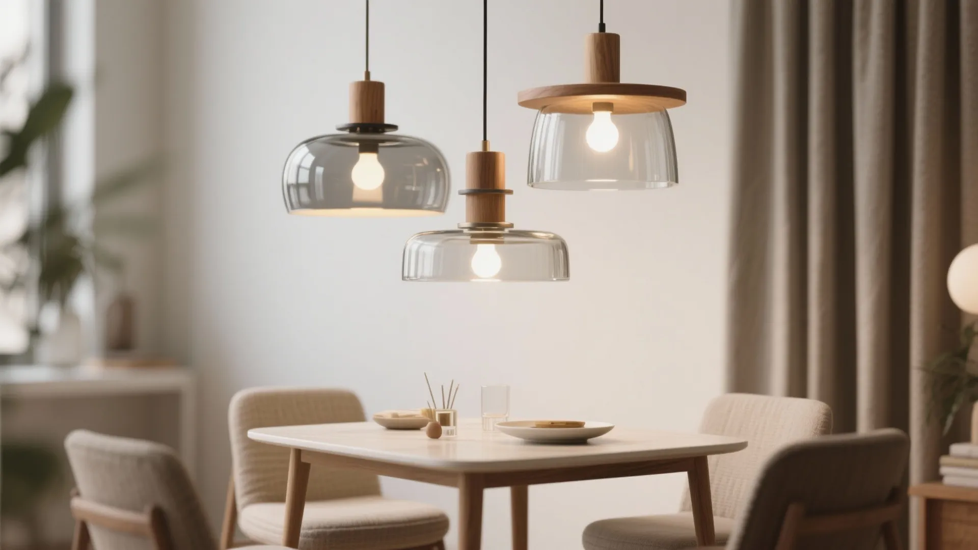 5. Mixed-material pendants (metal + wood + glass)