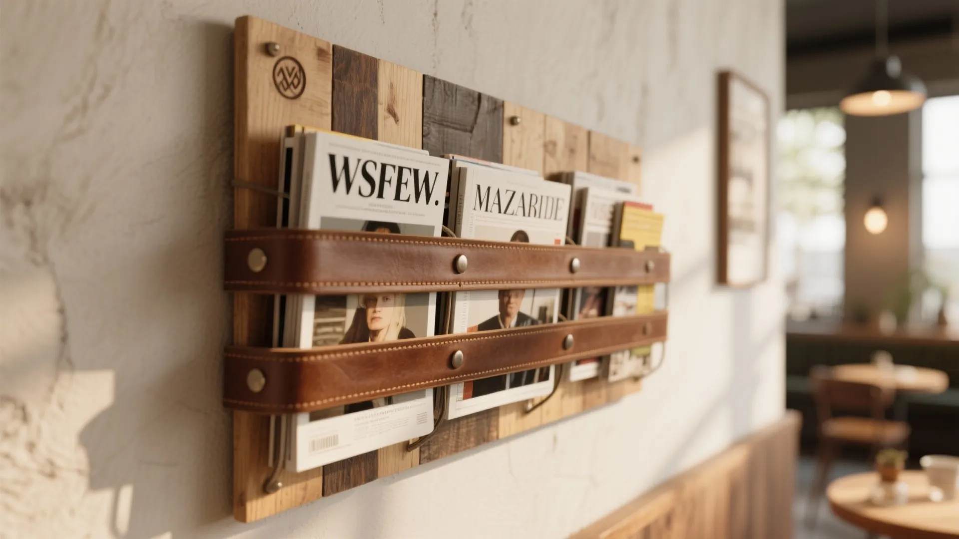 Wall-Mounted Magazine Rack with Mixed Materials
