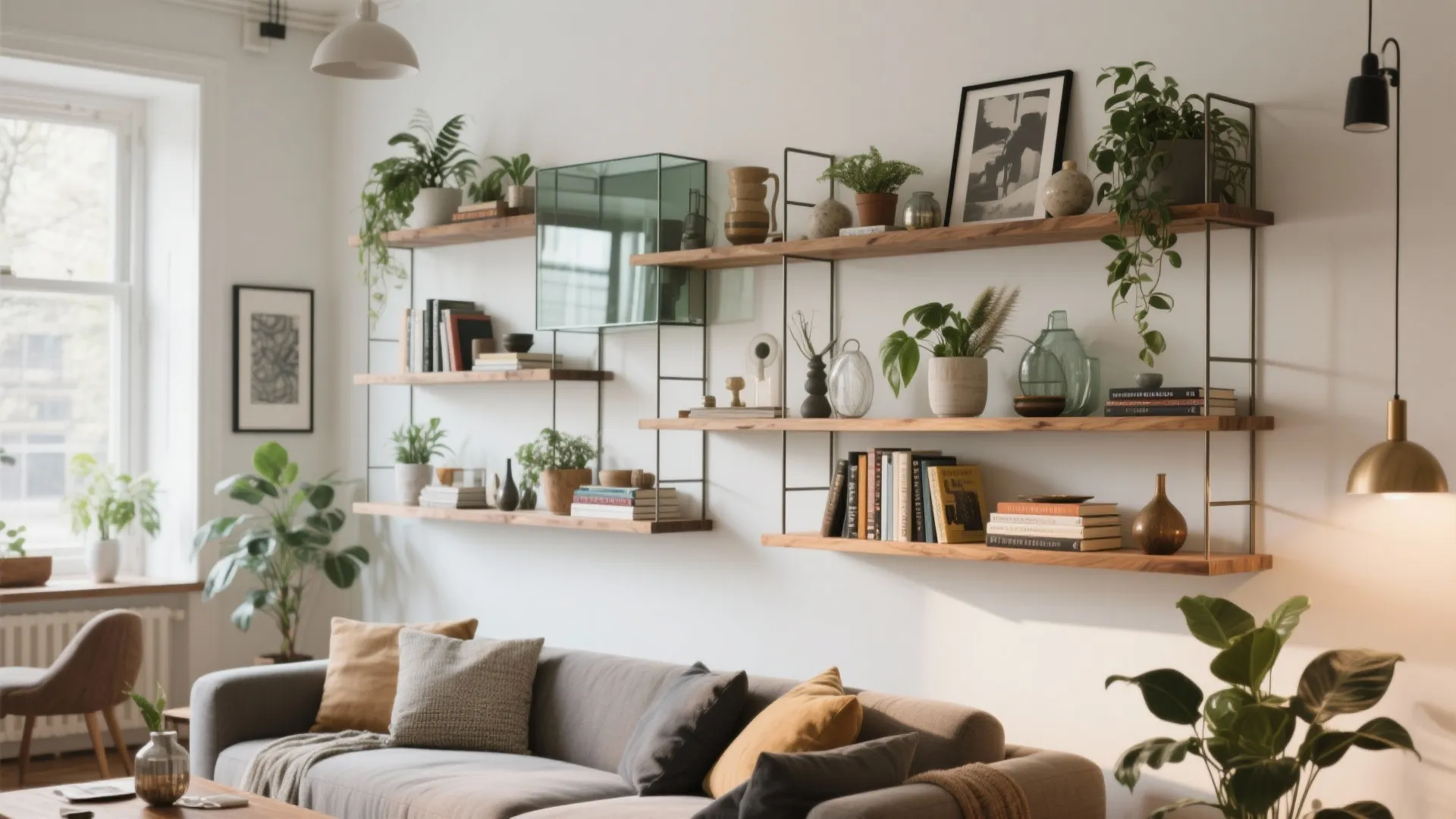 Mixed Material Floating Shelves