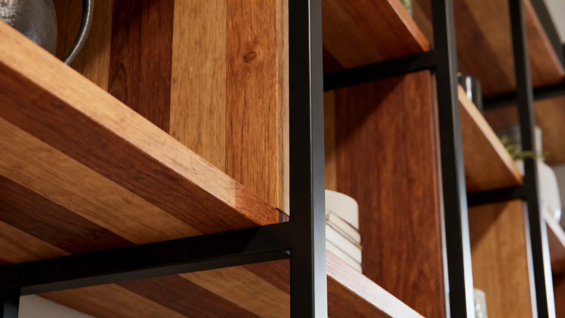 5. Mixed-material Shelving with Metal Brackets