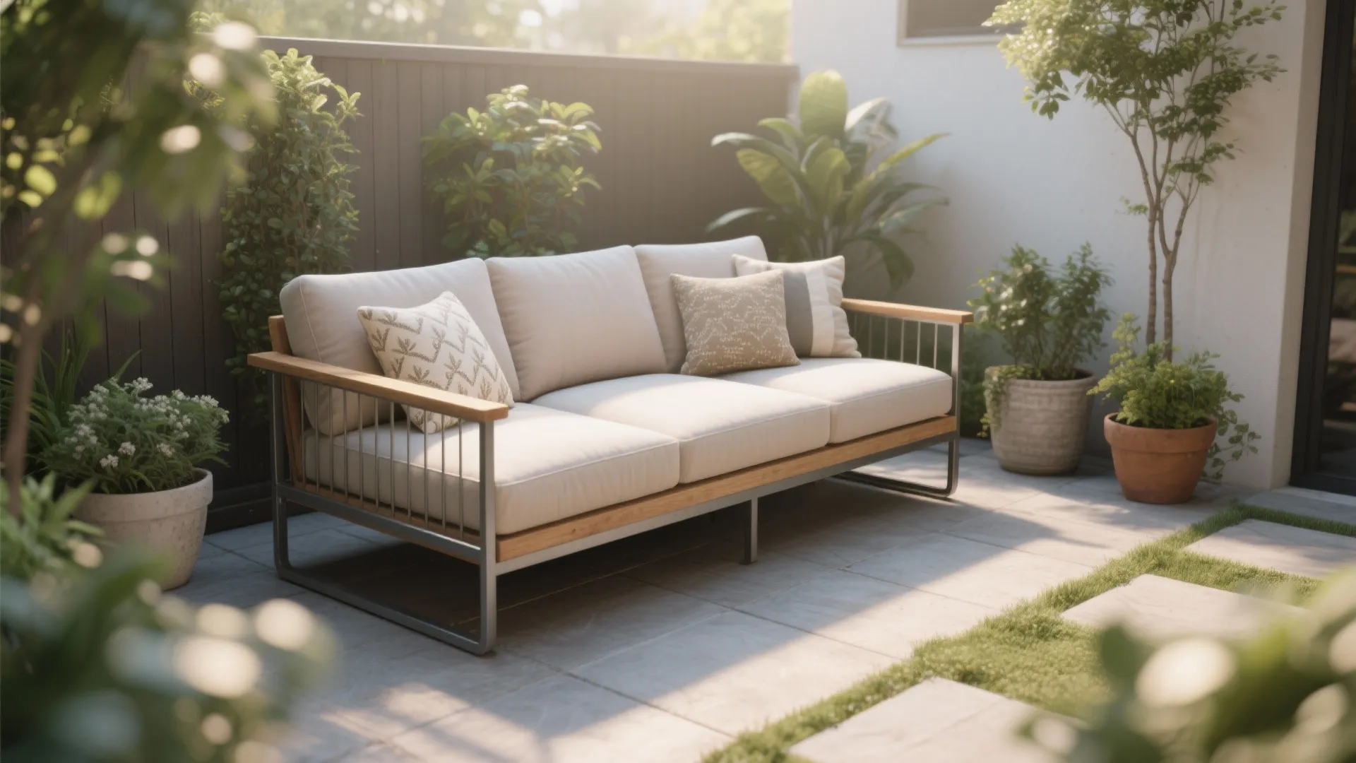 3. Mixed-Material Outdoor Sofa
