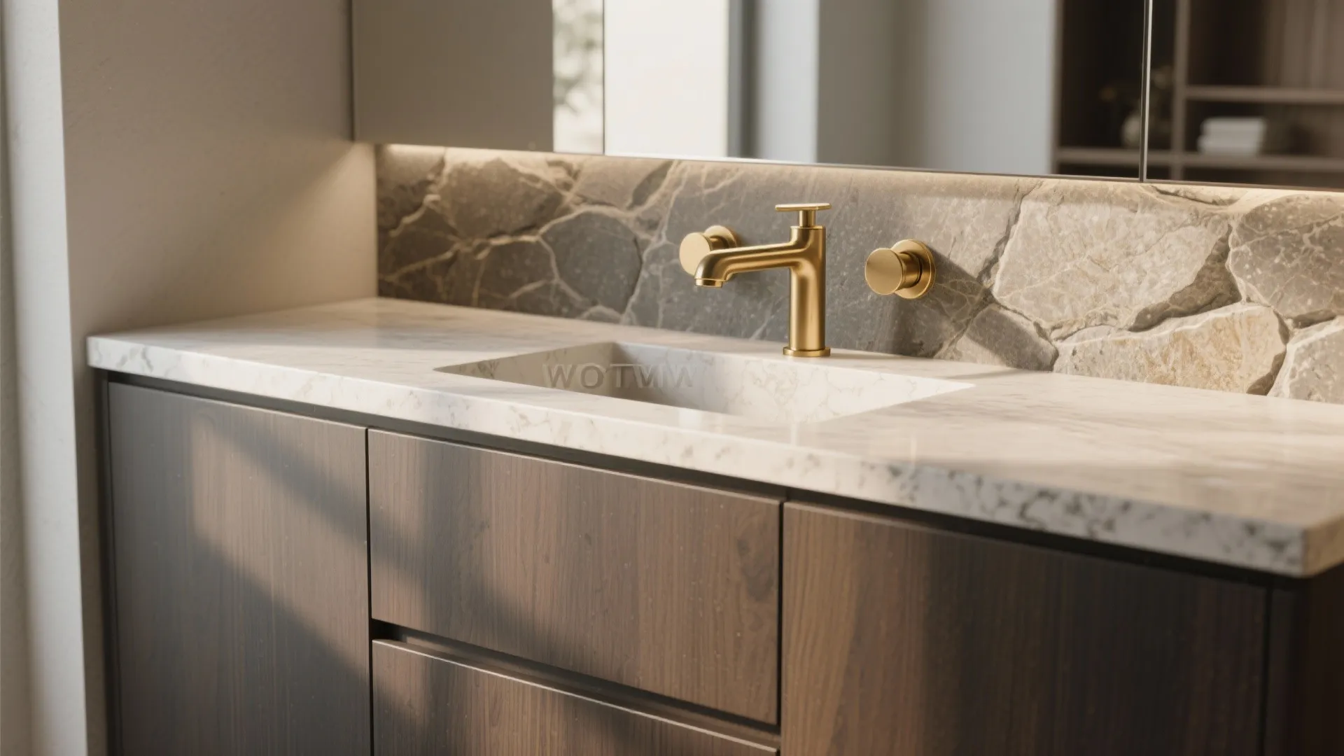 5. Consider a mixed-material vanity to highlight the 3-hole layout