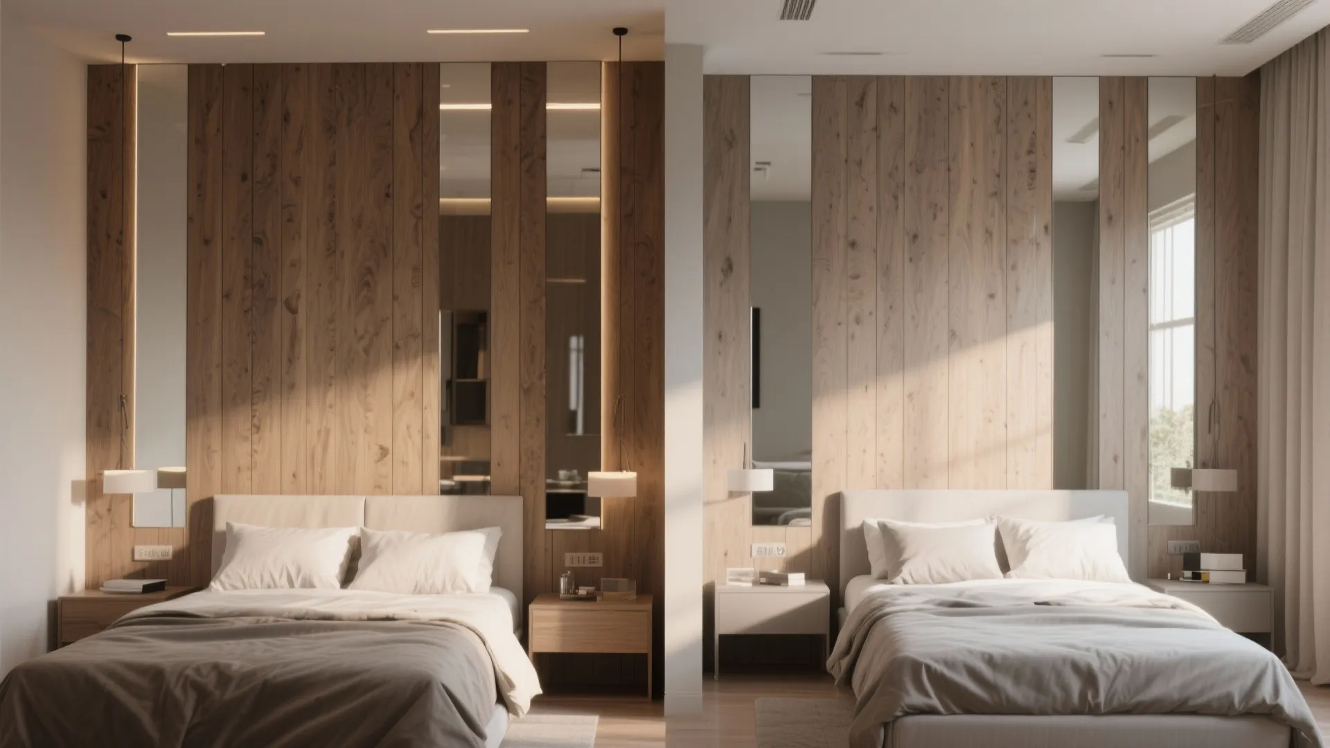 Mixed Material Wall (Wood + Mirrors)