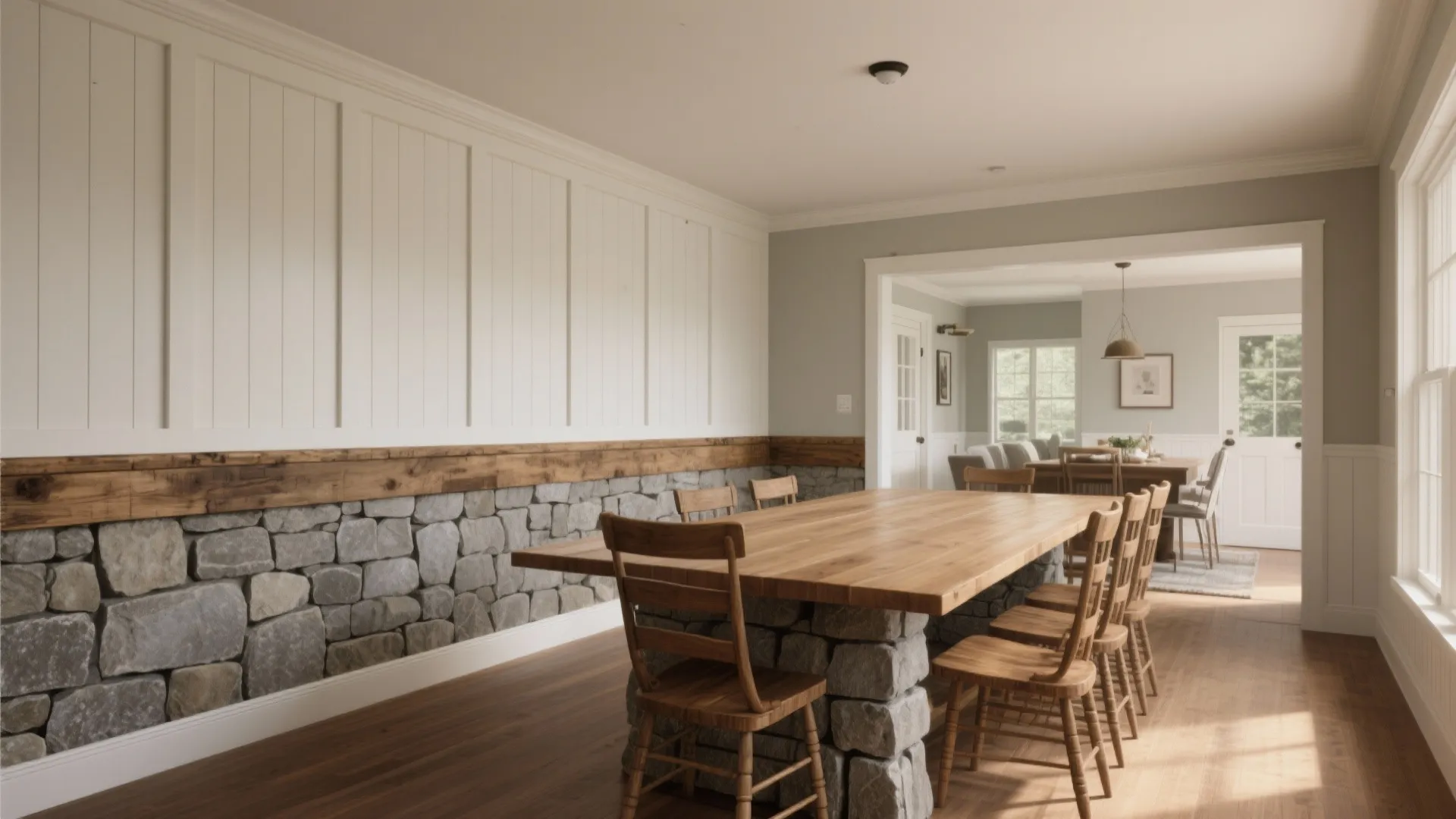 [Section: Inspiration 5] Mixed Materials: Wainscoting with Stone or Wood Accent]