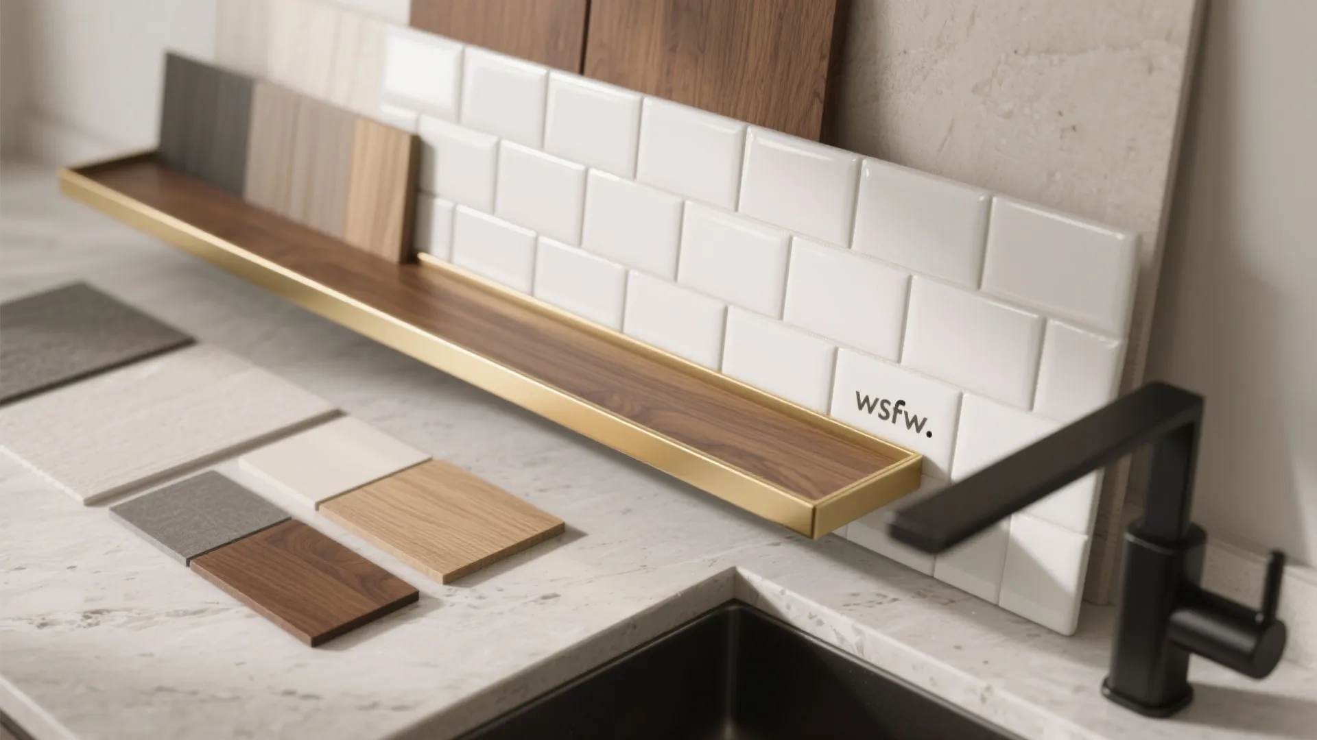 Mixed Materials: Subway Tile with Wood Shelves or Metal Trim