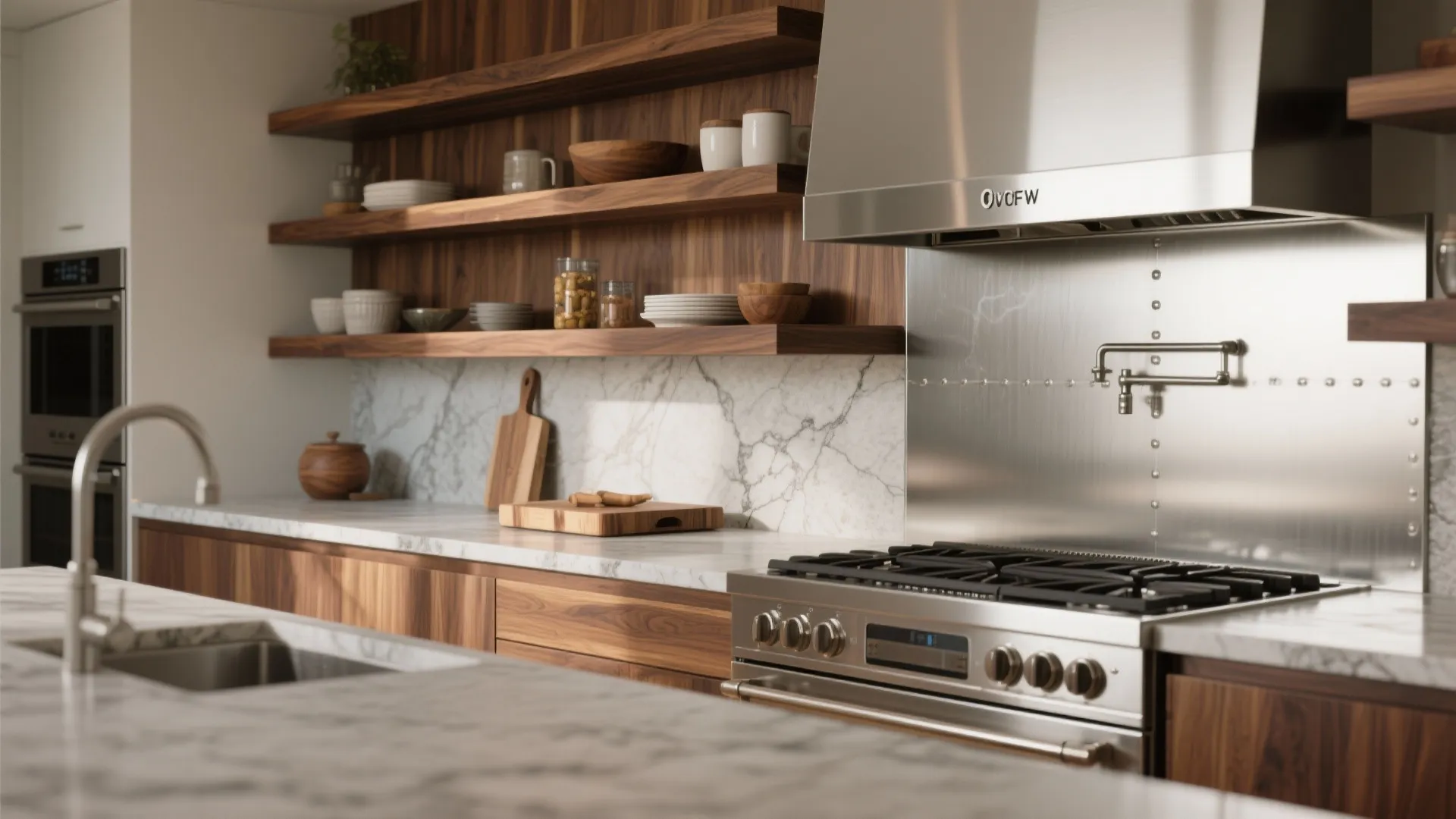 4. Mixed materials—wood, stone and metal accents