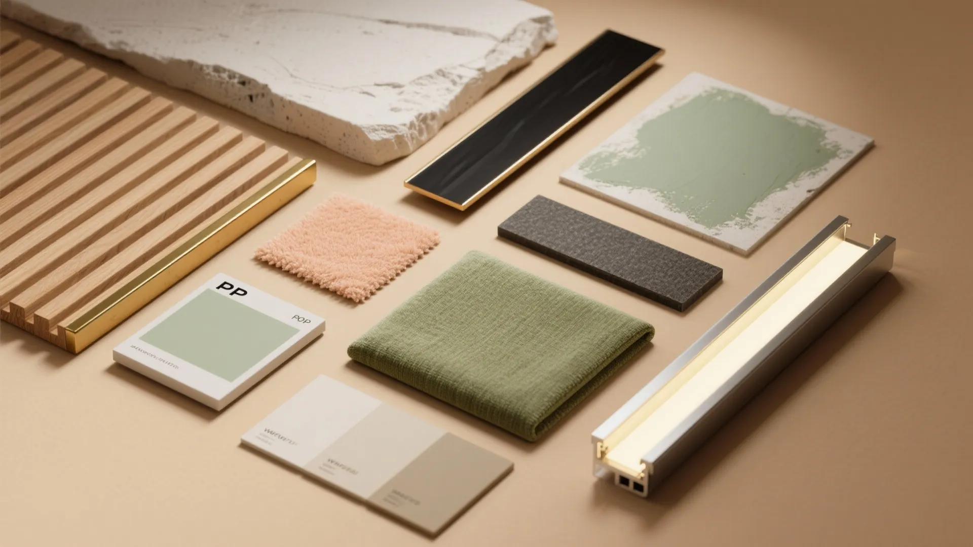 Mixed Materials: POP + Wood Slats + Metal Accents