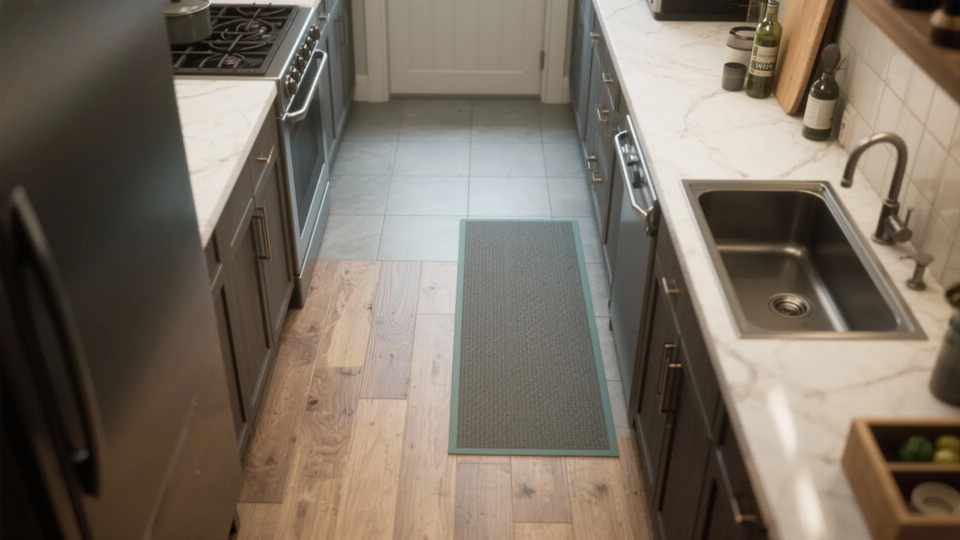 5. Mixed materials: rugs, mats and washable zones