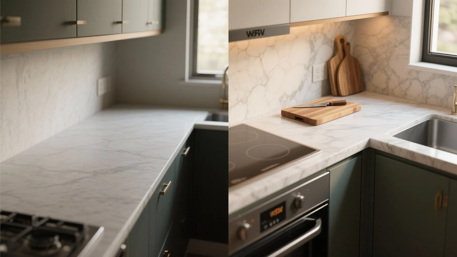 5. Mix materials and smart edges for tiny counters