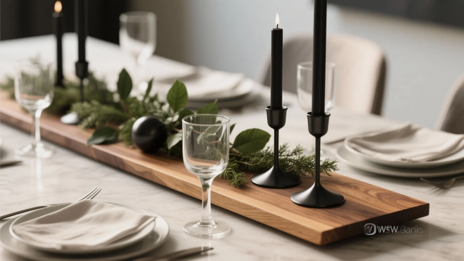 Mixed Materials: Wood, Glass, and Matte Black Layers