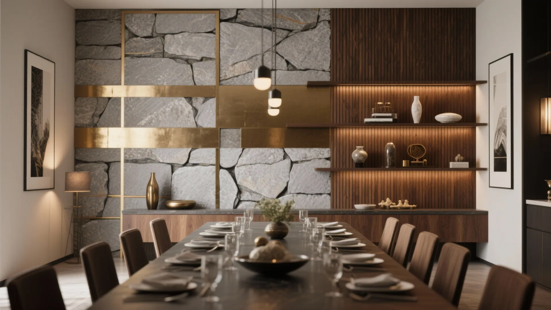 5. Mixed Materials: Stone, Metal and Wood Layers