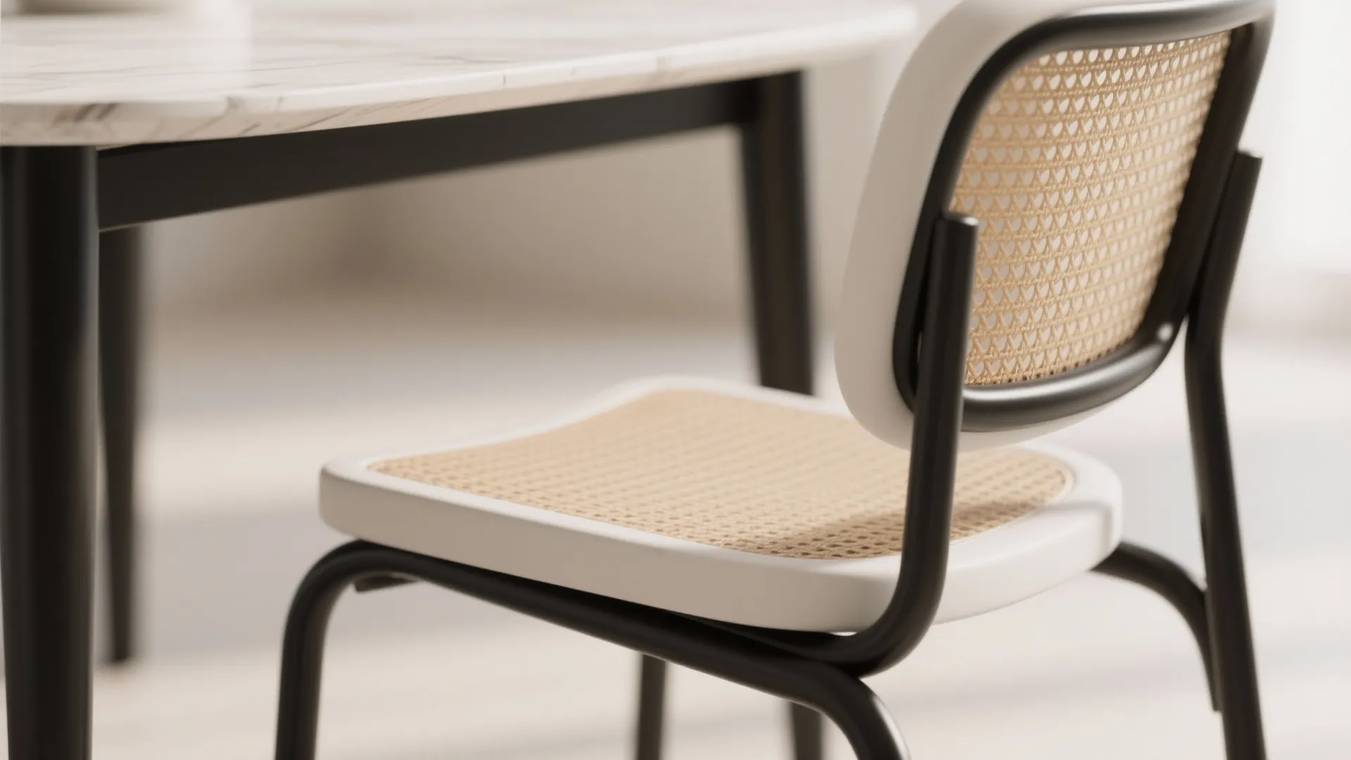 5. Combine materials: black metal + white wood or cane