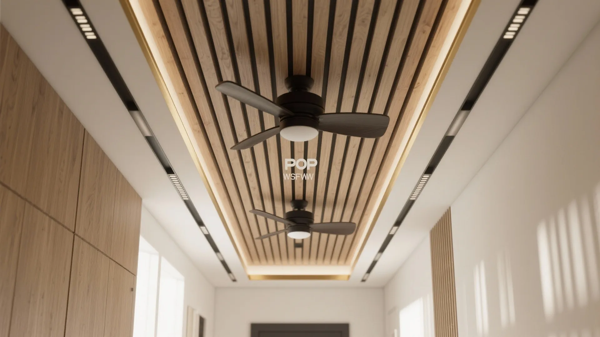 5) Mixed Materials: POP with Wood Slats or Metal Trim