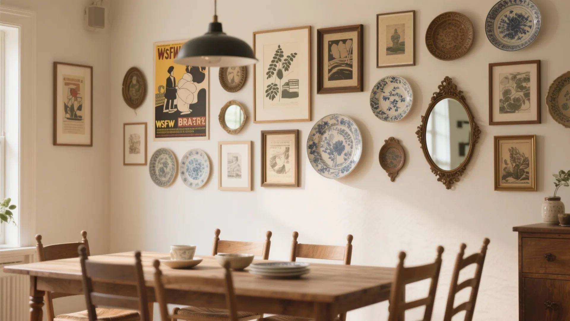 Gallery wall with mixed media