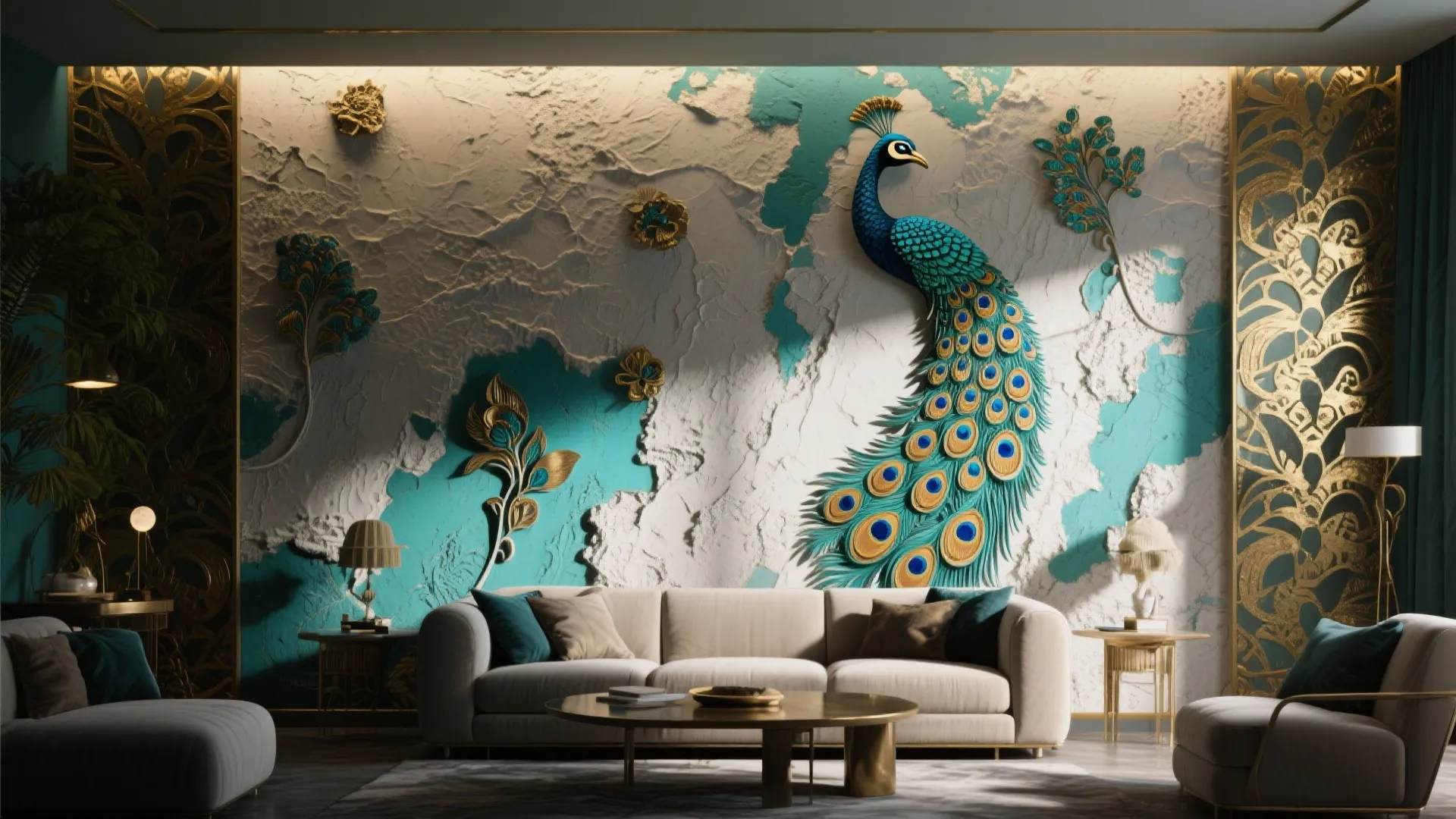Mixed Media Peacock Feature Wall