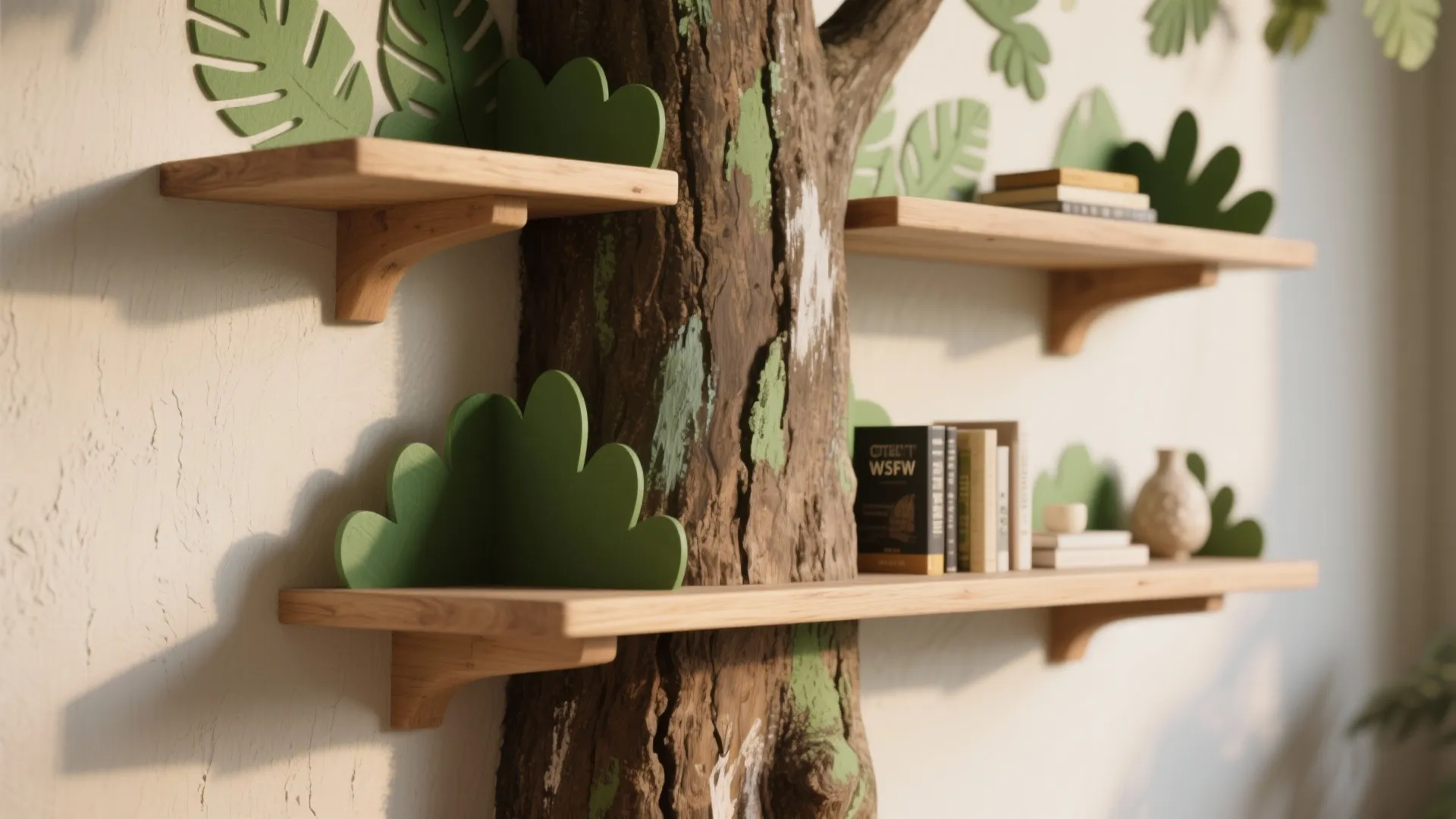 4. Mixed Media Tree: Combine paint with decals or shelving